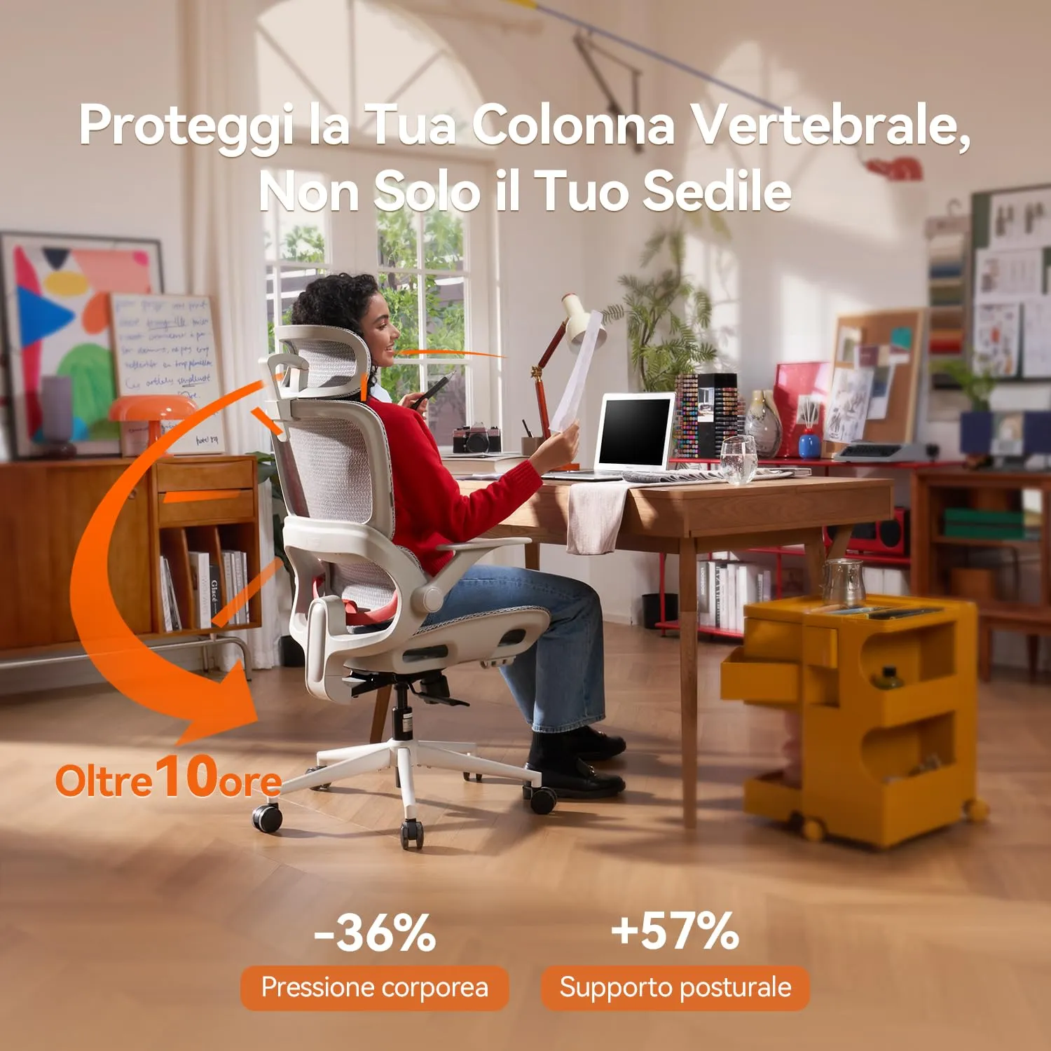 SIHOO B100 Sedia da Ufficio in Rete con Supporto Lombare Adattivo, 136kg, Bianco - immagine 4