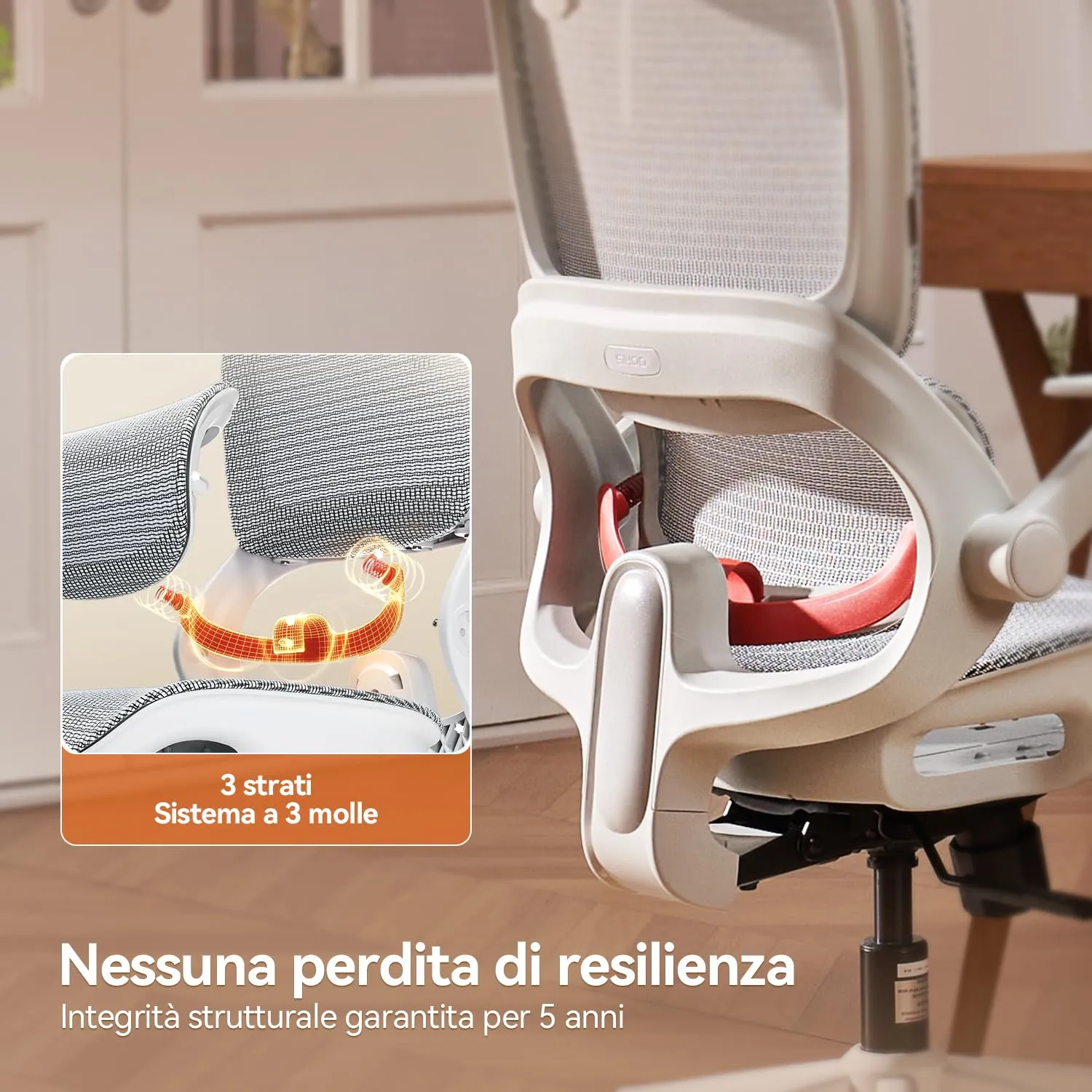 SIHOO B100 Sedia da Ufficio in Rete con Supporto Lombare Adattivo, 136kg, Bianco - immagine 5
