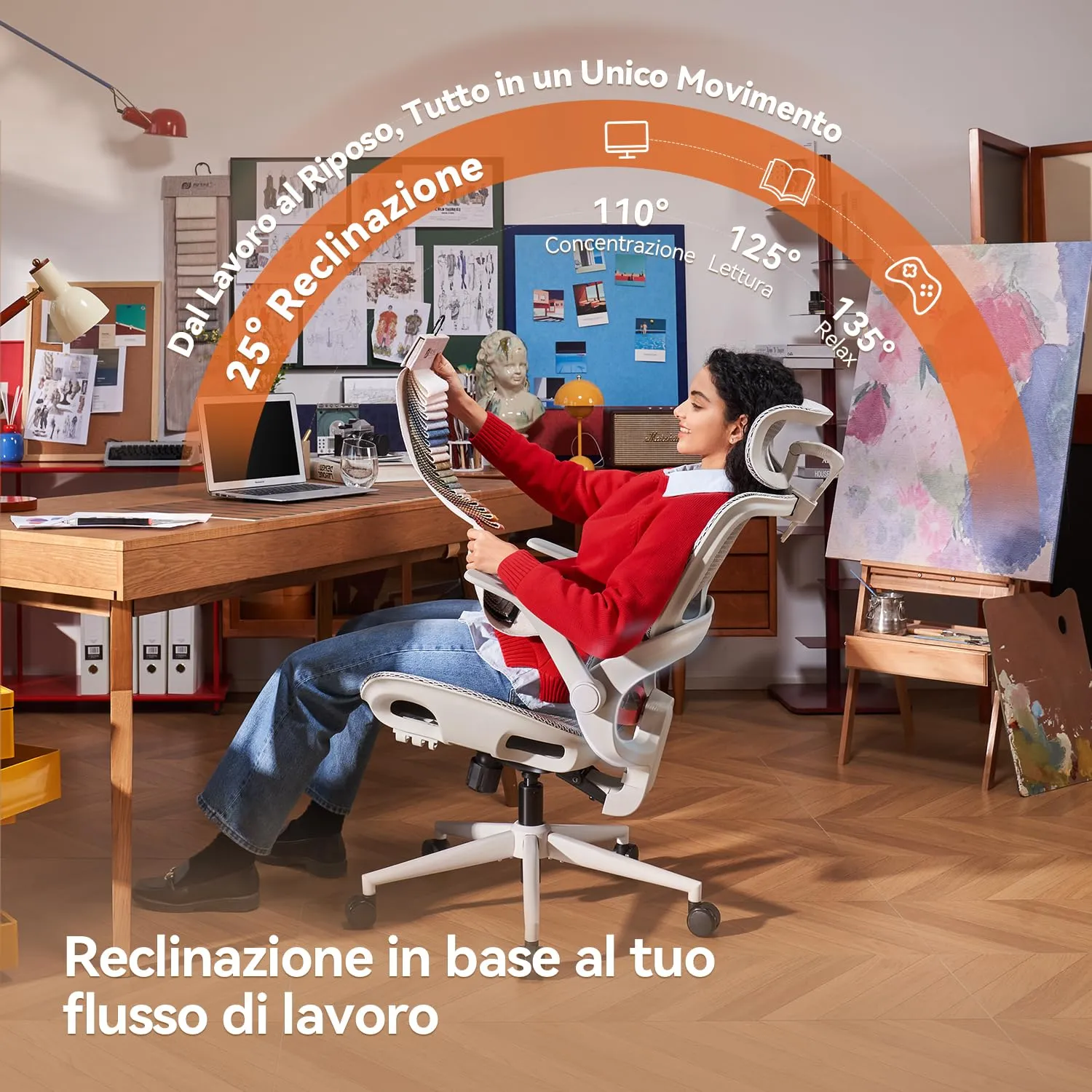 SIHOO B100 Sedia da Ufficio in Rete con Supporto Lombare Adattivo, 136kg, Bianco - immagine 6
