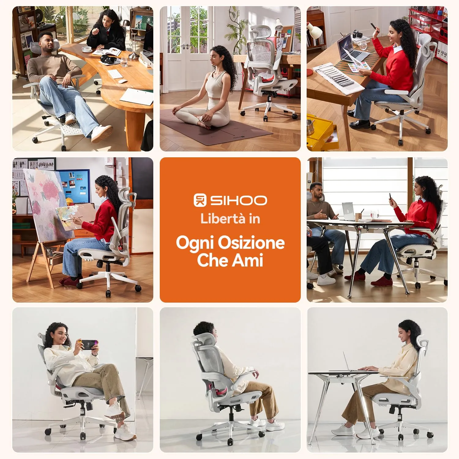 SIHOO B100 Sedia da Ufficio in Rete con Supporto Lombare Adattivo, 136kg, Bianco - immagine 10