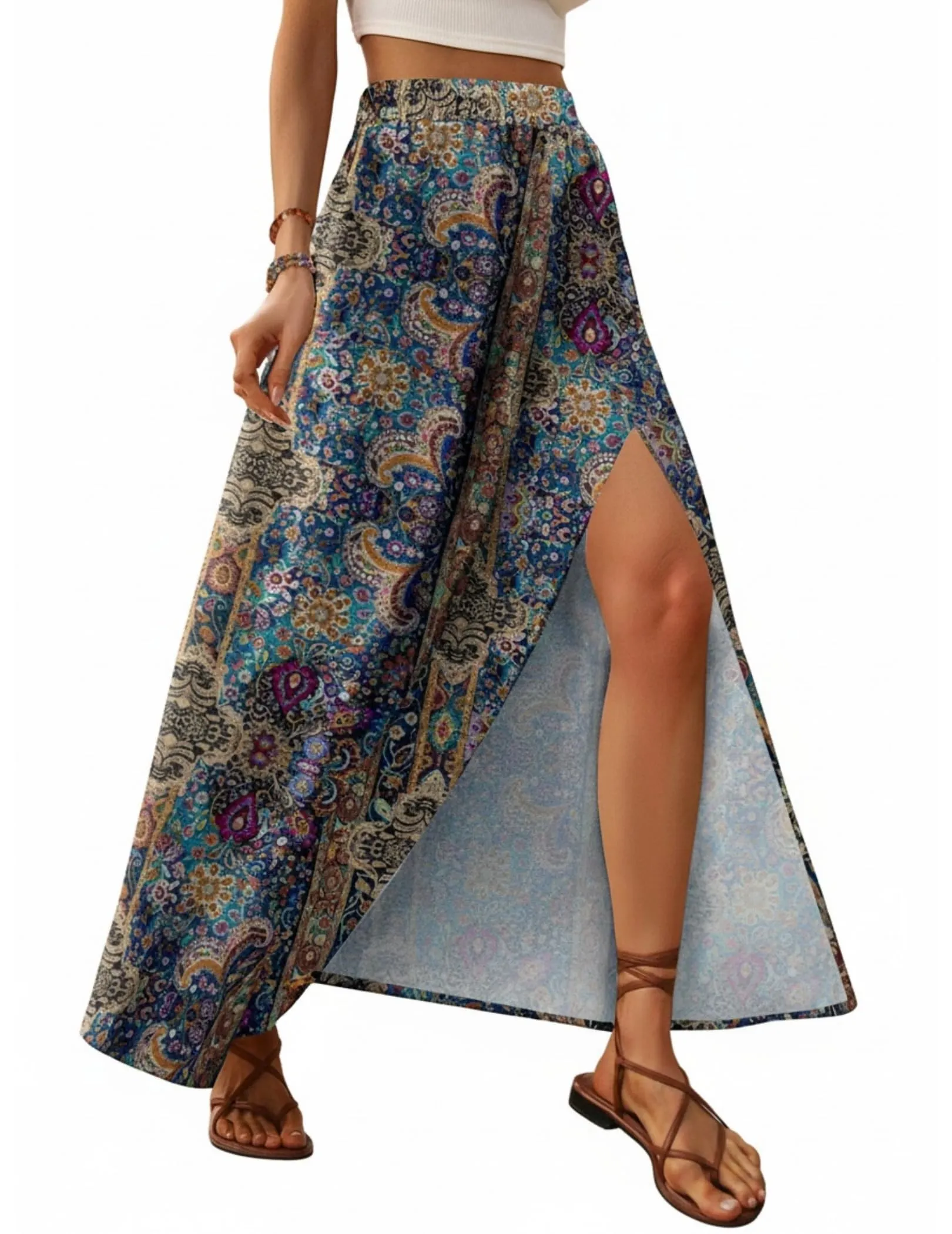 Zeagoo Gonna Lunga con Spacco Donna Estiva Boho Maxi Stampata XL - immagine 1