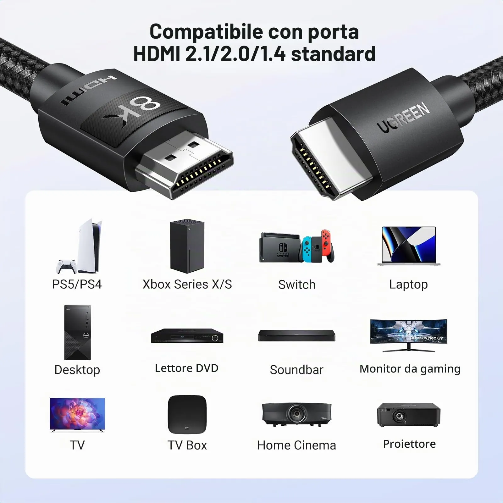 UGREEN HDMI 2.1 Cable 8K 60Hz 4K 120Hz 48Gbps (10M) - immagine 7