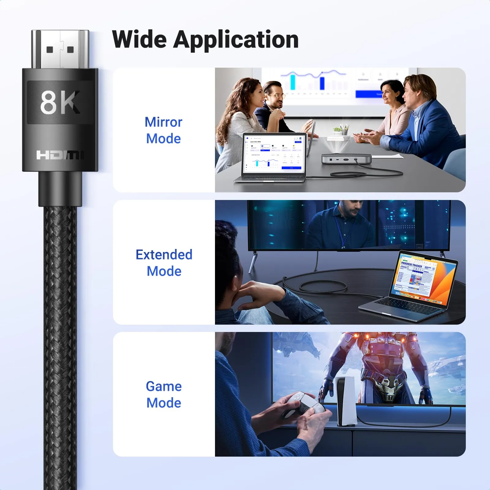 UGREEN HDMI 2.1 Cable 8K 60Hz 4K 120Hz 48Gbps (10M) - immagine 8