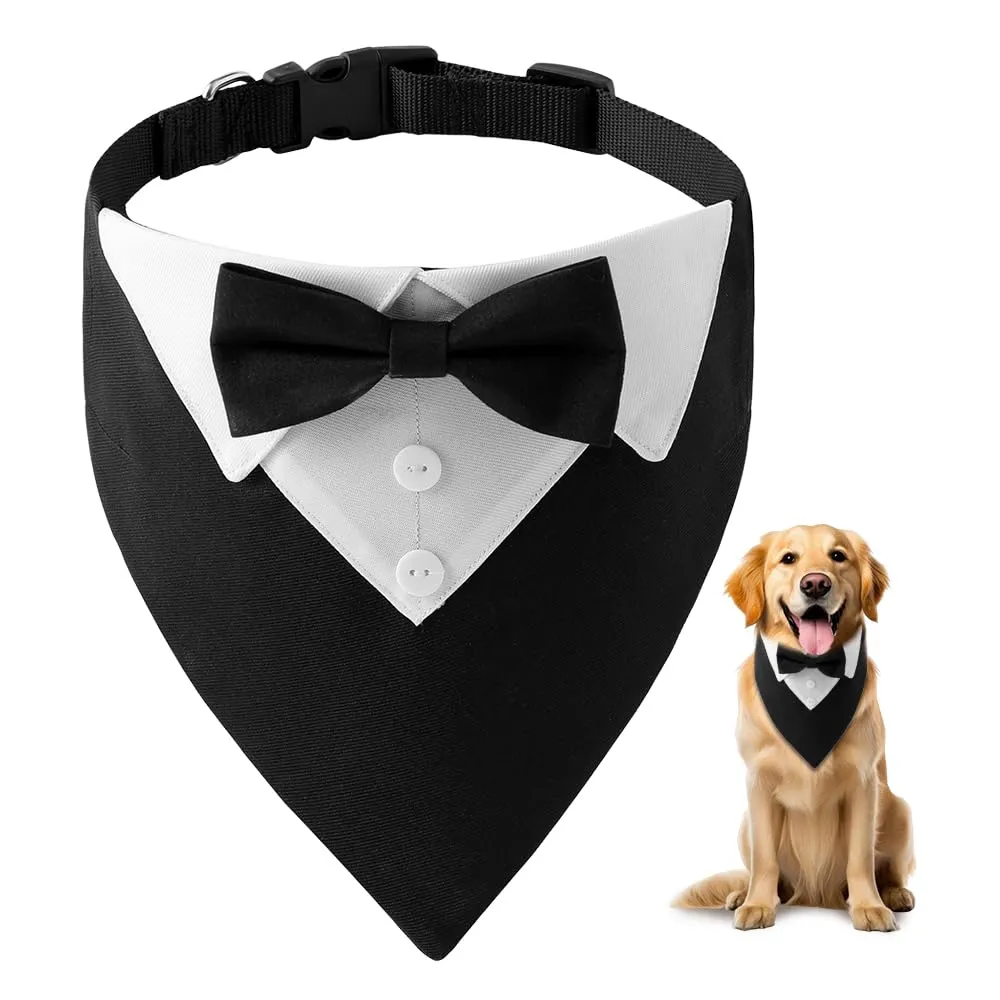 HMCEY Bandana Formale per Cani con Papillon e Collare Regolabile 36-60 cm, Nero - immagine 1