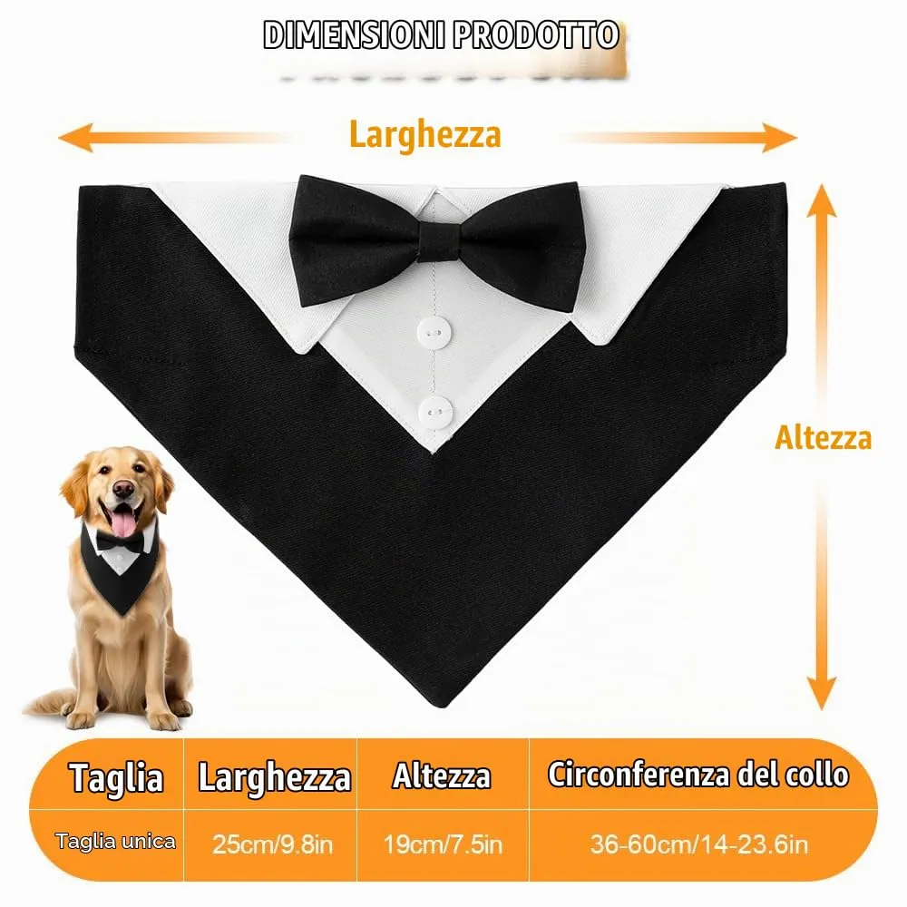 HMCEY Bandana Formale per Cani con Papillon e Collare Regolabile 36-60 cm, Nero - immagine 2