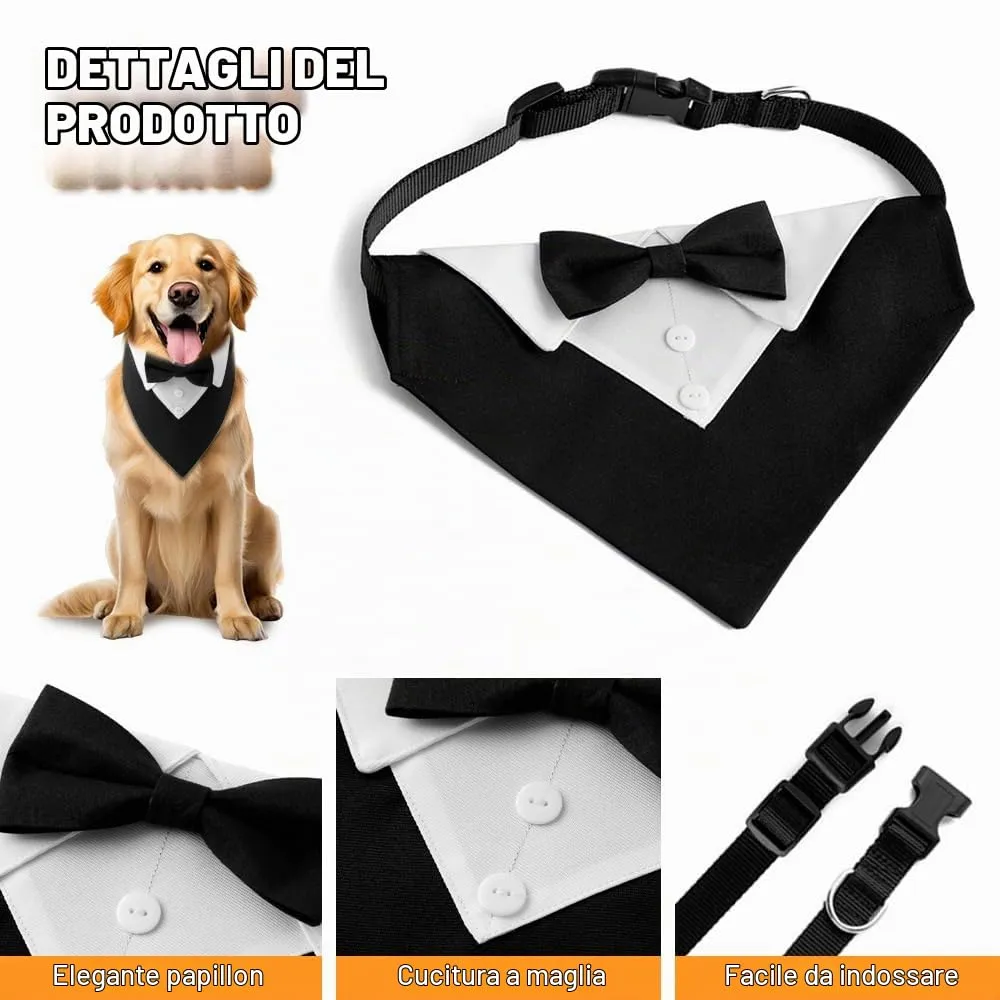 HMCEY Bandana Formale per Cani con Papillon e Collare Regolabile 36-60 cm, Nero - immagine 3
