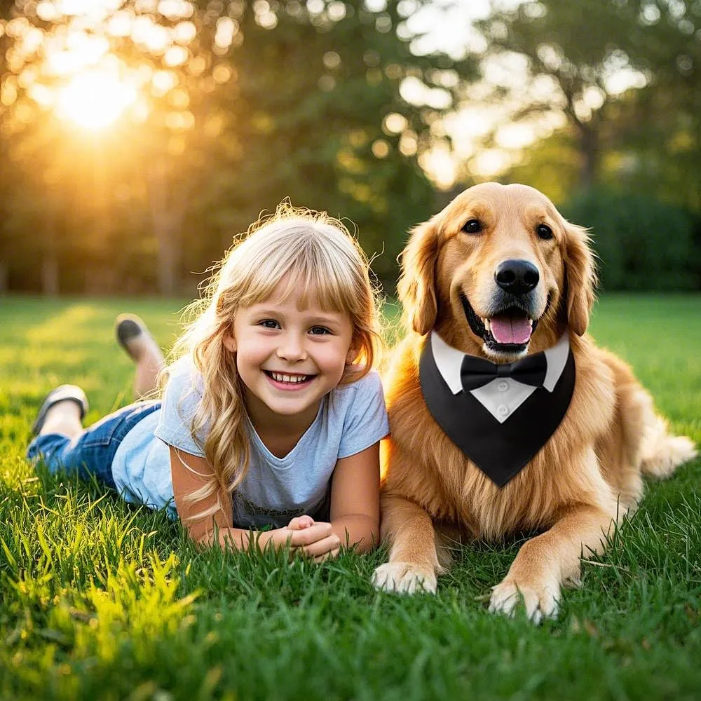 HMCEY Bandana Formale per Cani con Papillon e Collare Regolabile 36-60 cm, Nero - immagine 6