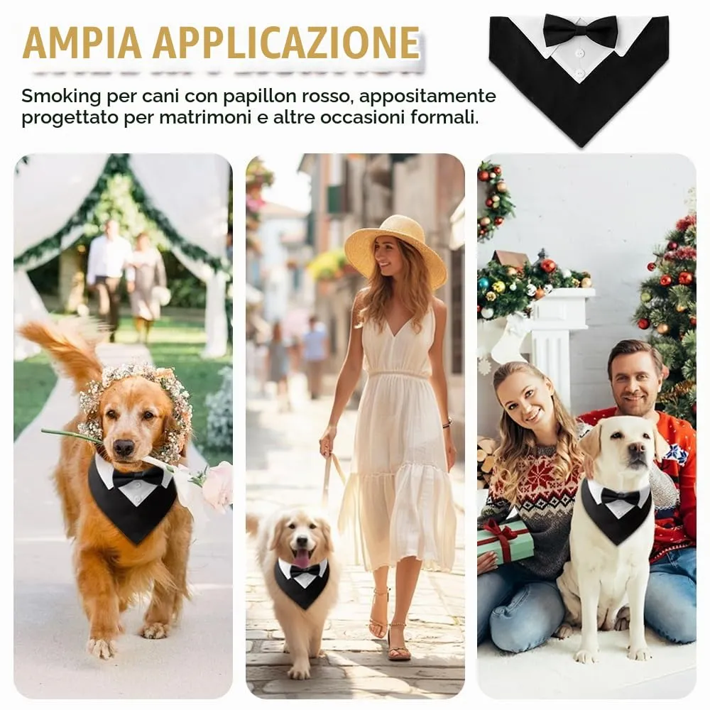 HMCEY Bandana Formale per Cani con Papillon e Collare Regolabile 36-60 cm, Nero - immagine 7