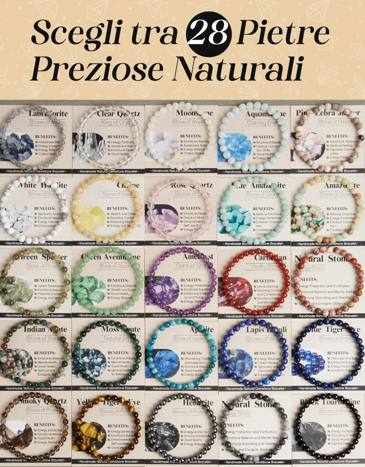 Landorilo Bracciale in Pietra Naturale Granato Verde, 6 mm, 19 cm - immagine 7