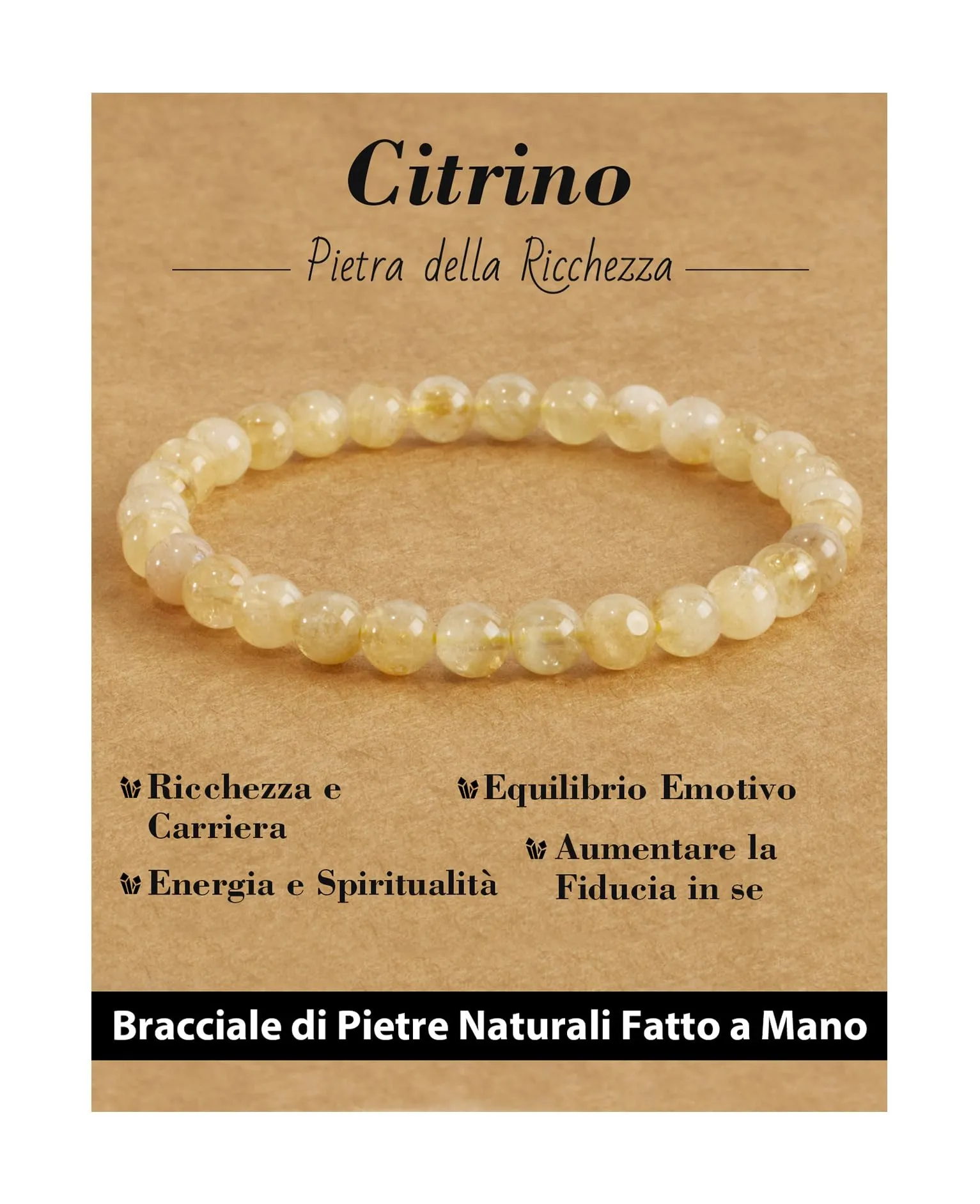 Landorilo Bracciale in Pietra Naturale Citrino, 6 mm, 19 cm - immagine 1