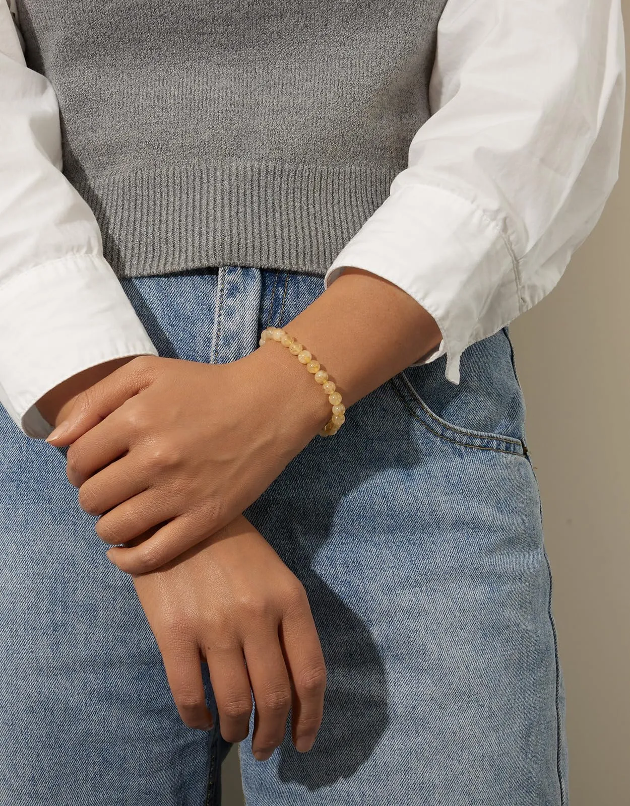 Landorilo Bracciale in Pietra Naturale Citrino, 6 mm, 19 cm - immagine 2