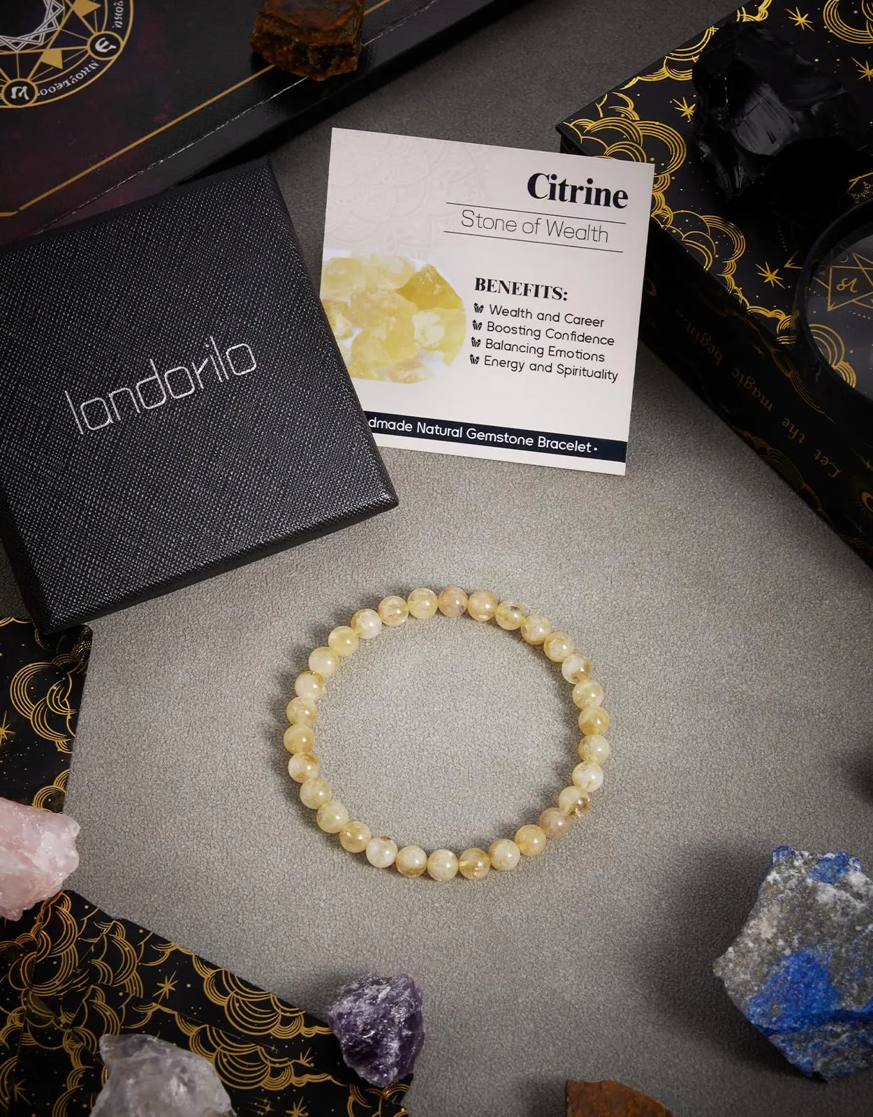 Landorilo Bracciale in Pietra Naturale Citrino, 6 mm, 19 cm - immagine 4