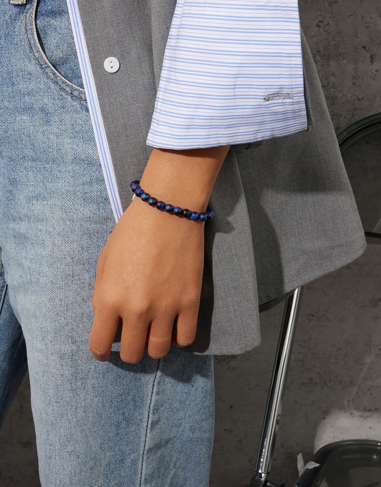 Landorilo Bracciale in Pietra Naturale Occhio di Tigre Blu, 6 mm, 19 cm - immagine 2
