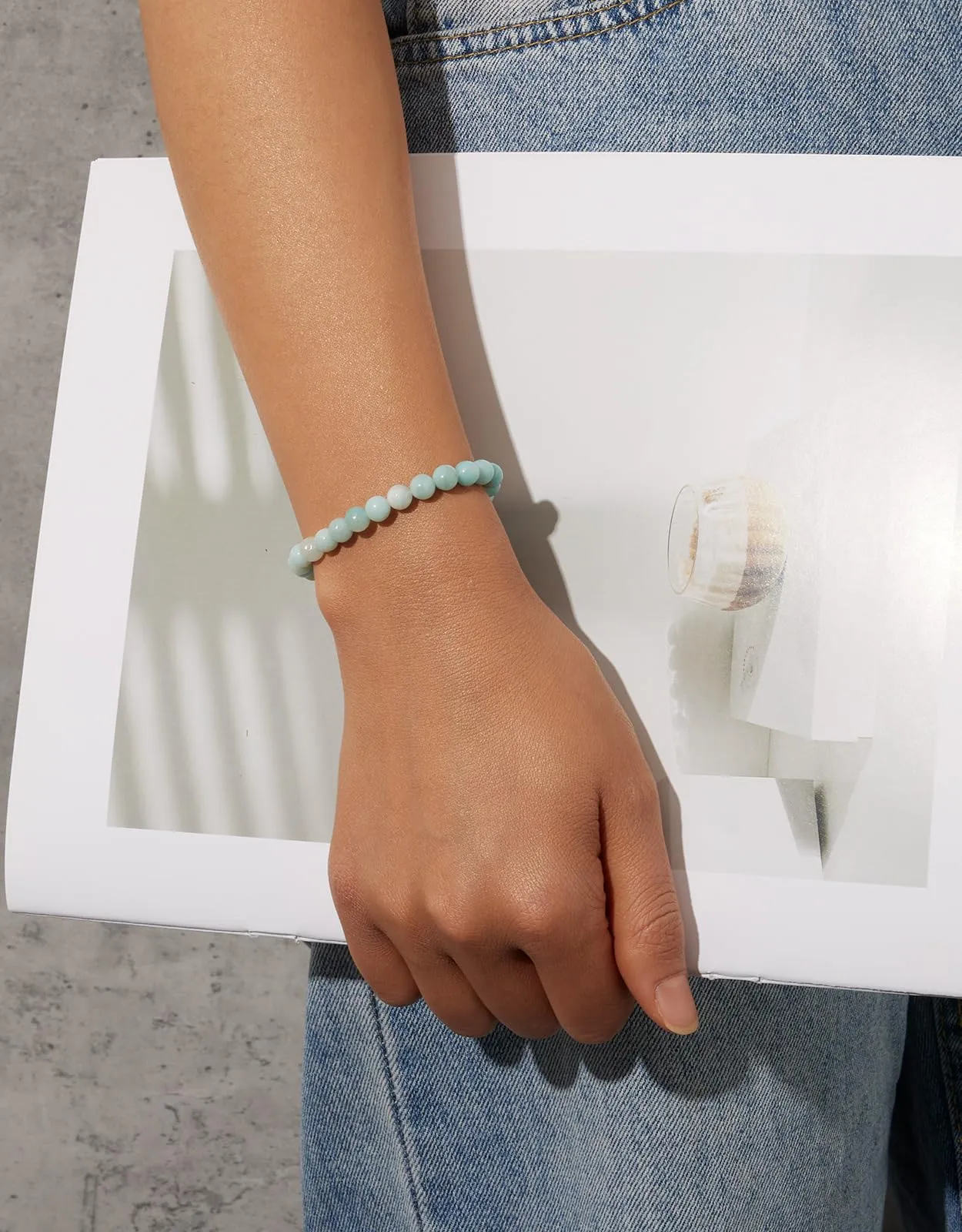 Landorilo Bracciale in Pietra Naturale Amazzonite Blu, 6 mm, 19 cm - immagine 2