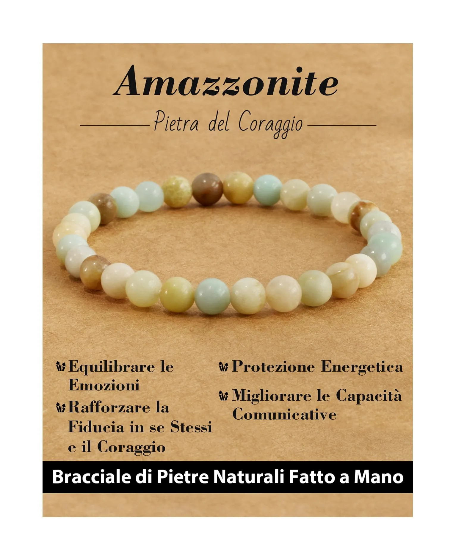 Landorilo Bracciale in Pietra Naturale Amazzonite 6 mm, 19 cm - immagine 1