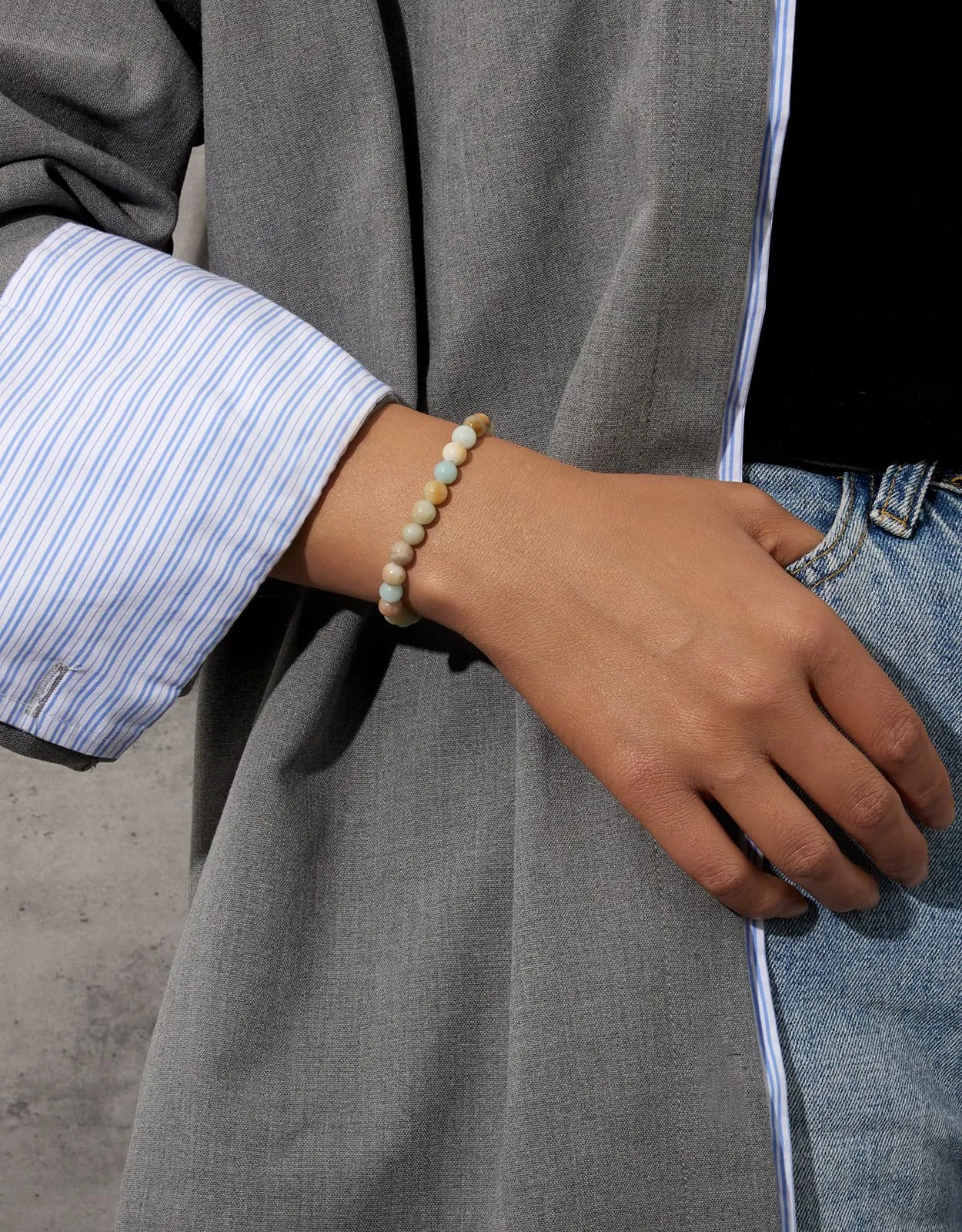 Landorilo Bracciale in Pietra Naturale Amazzonite 6 mm, 19 cm - immagine 2