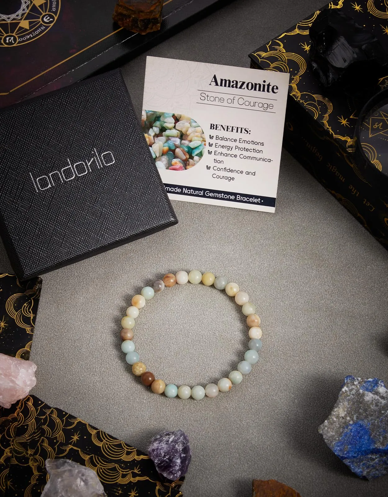 Landorilo Bracciale in Pietra Naturale Amazzonite 6 mm, 19 cm - immagine 4