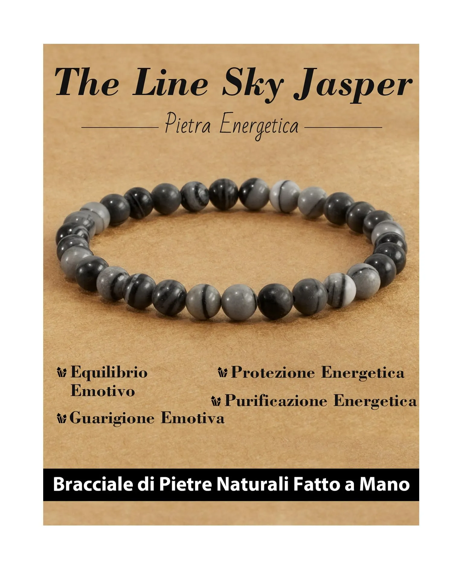 Landorilo Bracciale in Pietra Naturale Sky Jasper, 6 mm, 19 cm - immagine 1