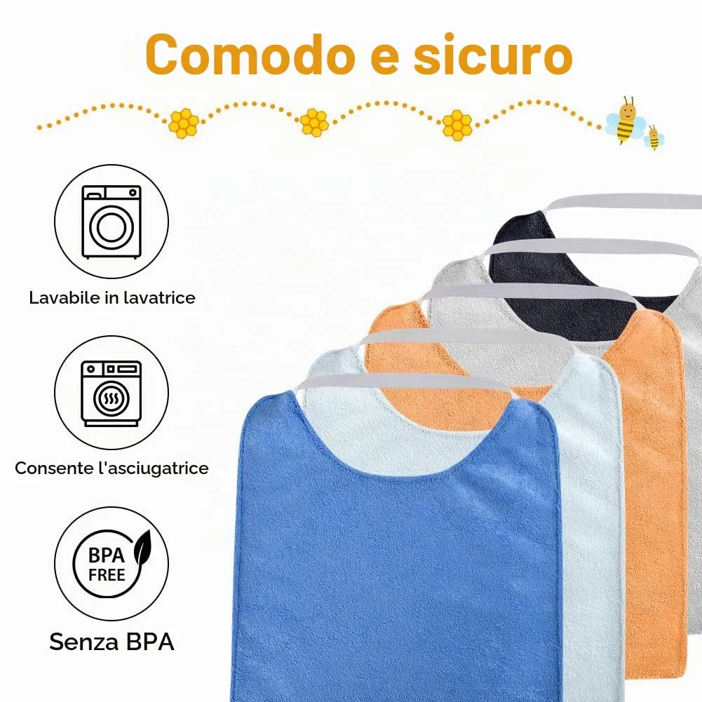 Vicloon Bavaglini in Spugna Impermeabili con Chiusura Elastica, Set da 5 Pezzi, Multicolore - immagine 5