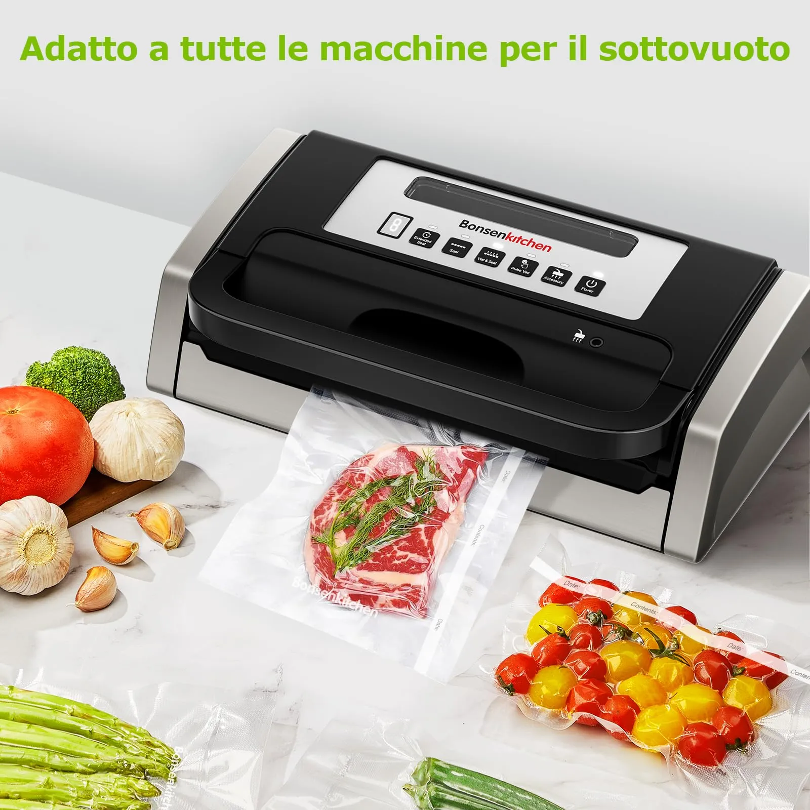 Bonsenkitchen Sacchetti Sottovuoto Alimenti, 2 Rotoli 28x300cm e 3 Rotoli 20x300cm - immagine 6