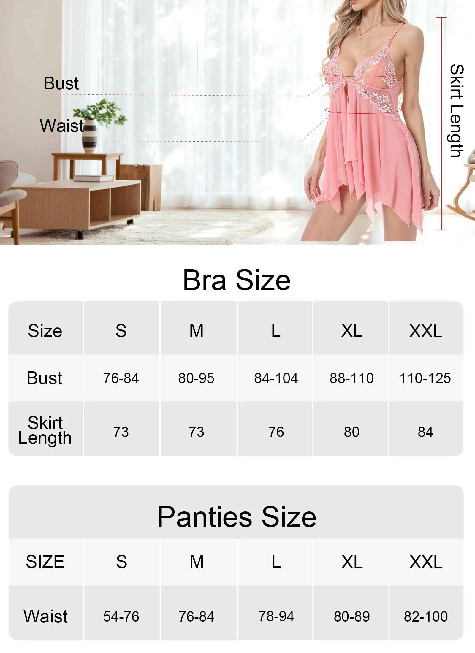 ONGASOFT Set Lingerie Babydoll con Chiusura Frontale e Perizoma, Rosa Chiaro, S - immagine 4