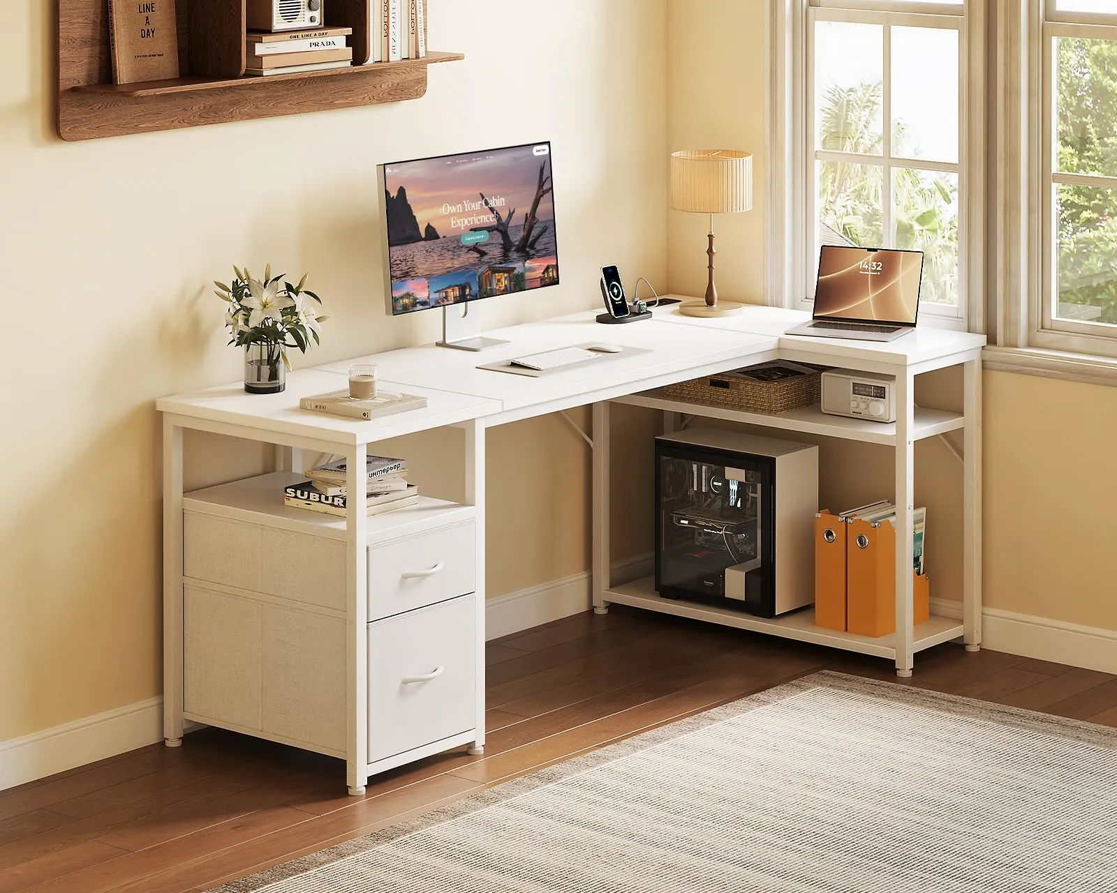 Coleshome Scrivania Angolare con USB e Presa, 140x80cm - immagine 2