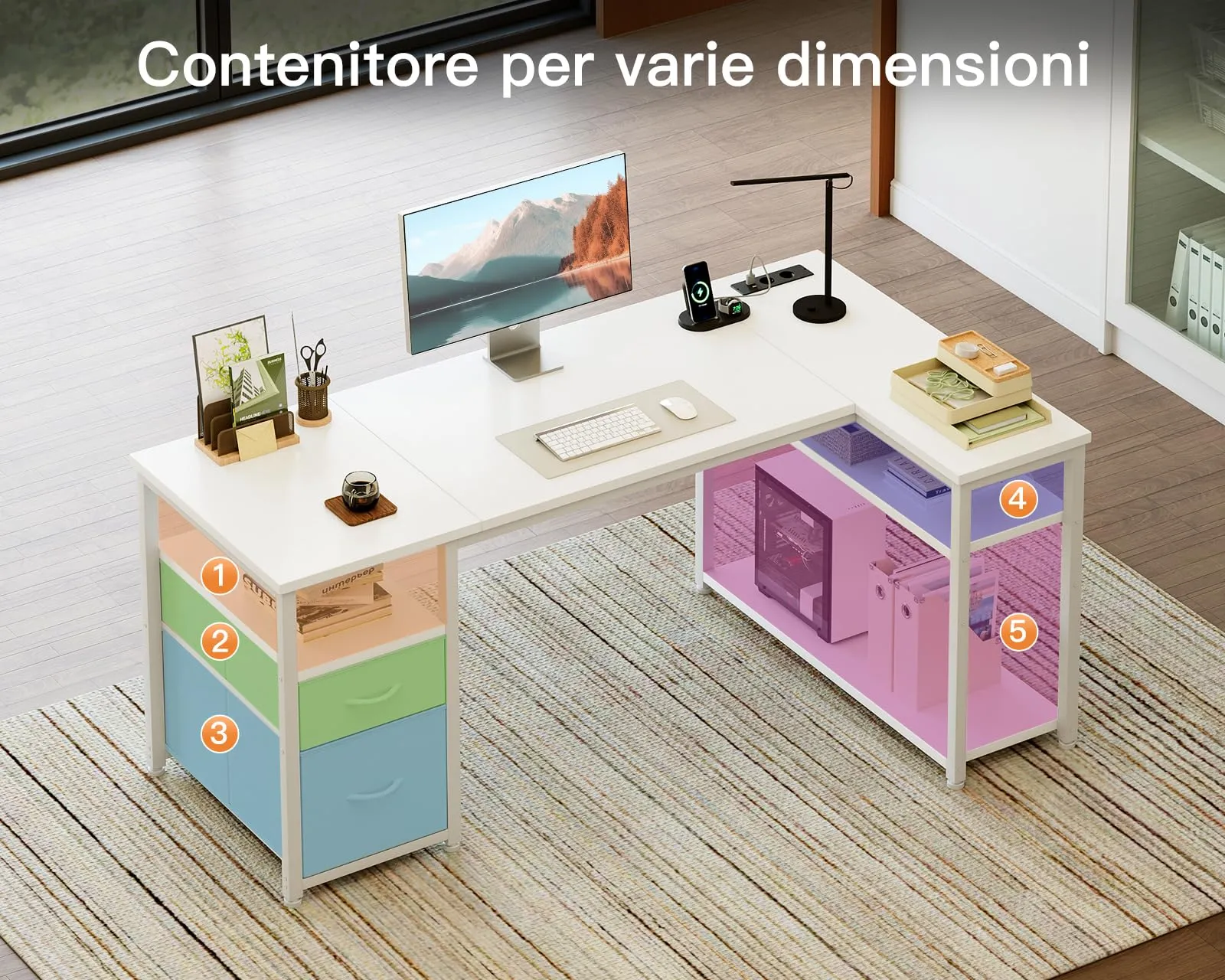 Coleshome Scrivania Angolare con USB e Presa, 140x80cm - immagine 5