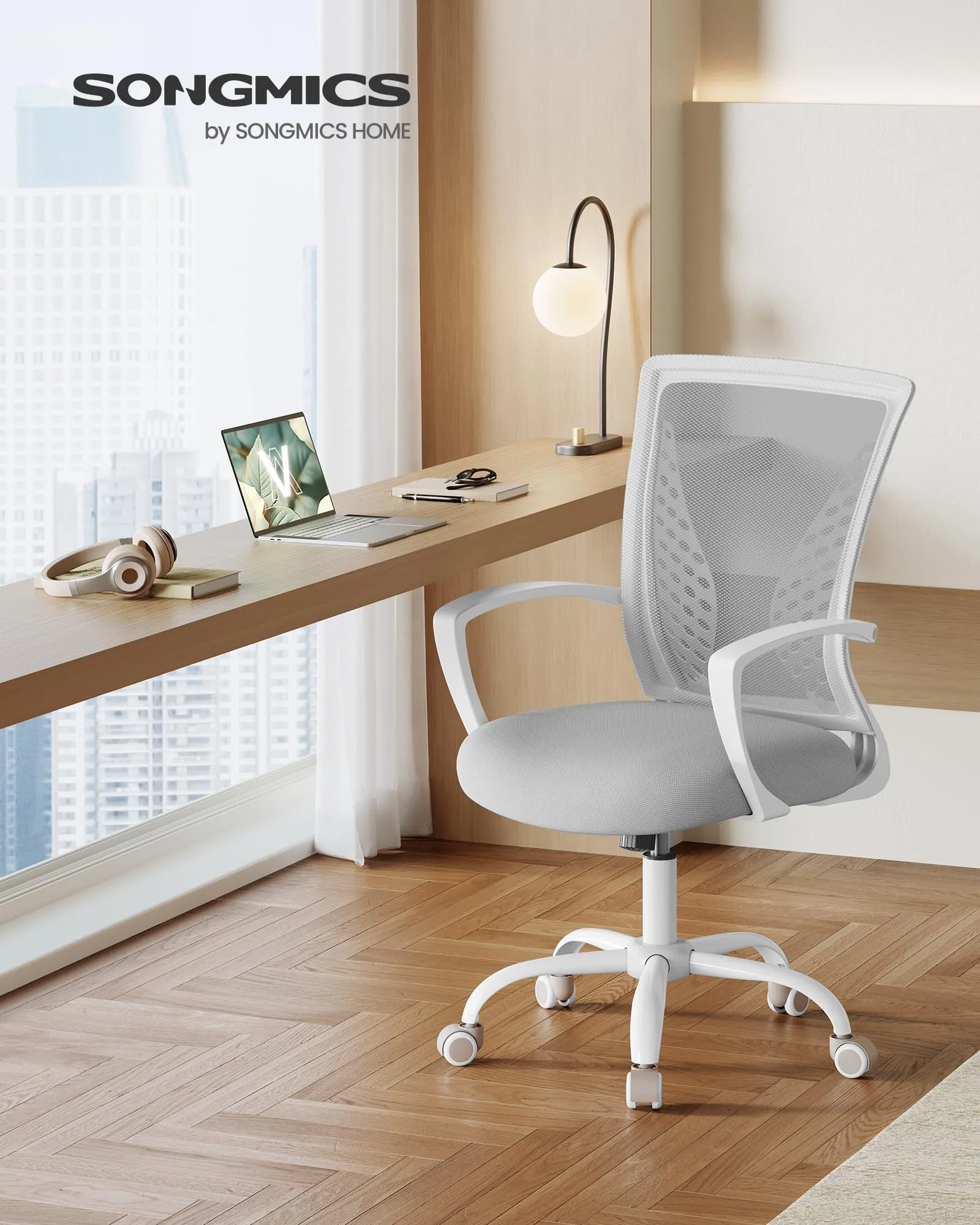 SONGMICS Sedia da Ufficio Ergonomica in Rete, Regolabile in Altezza, Grigio Tortora OBN022GD01 - immagine 2