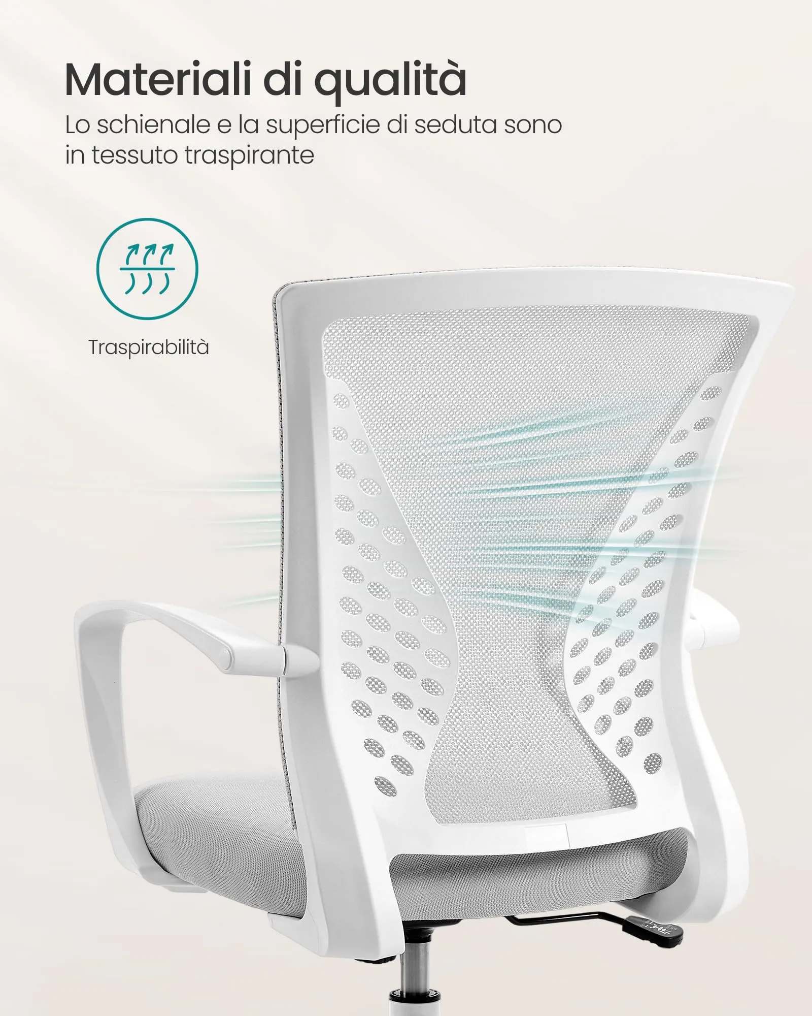 SONGMICS Sedia da Ufficio Ergonomica in Rete, Regolabile in Altezza, Grigio Tortora OBN022GD01 - immagine 5