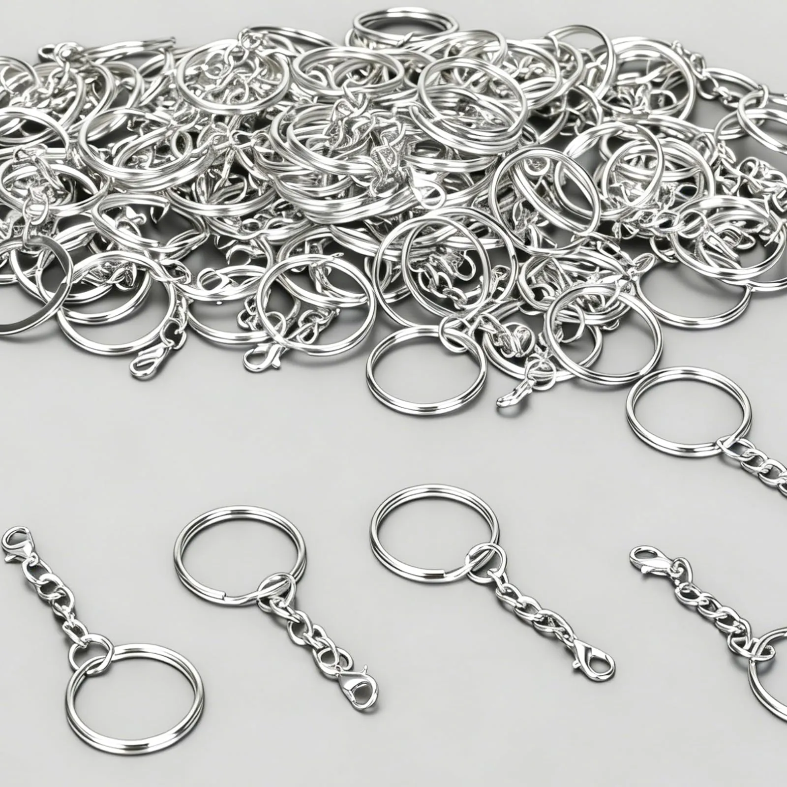 AiQInu Anelli Portachiavi con Catena 25mm, 100 Pezzi - Argento - immagine 7