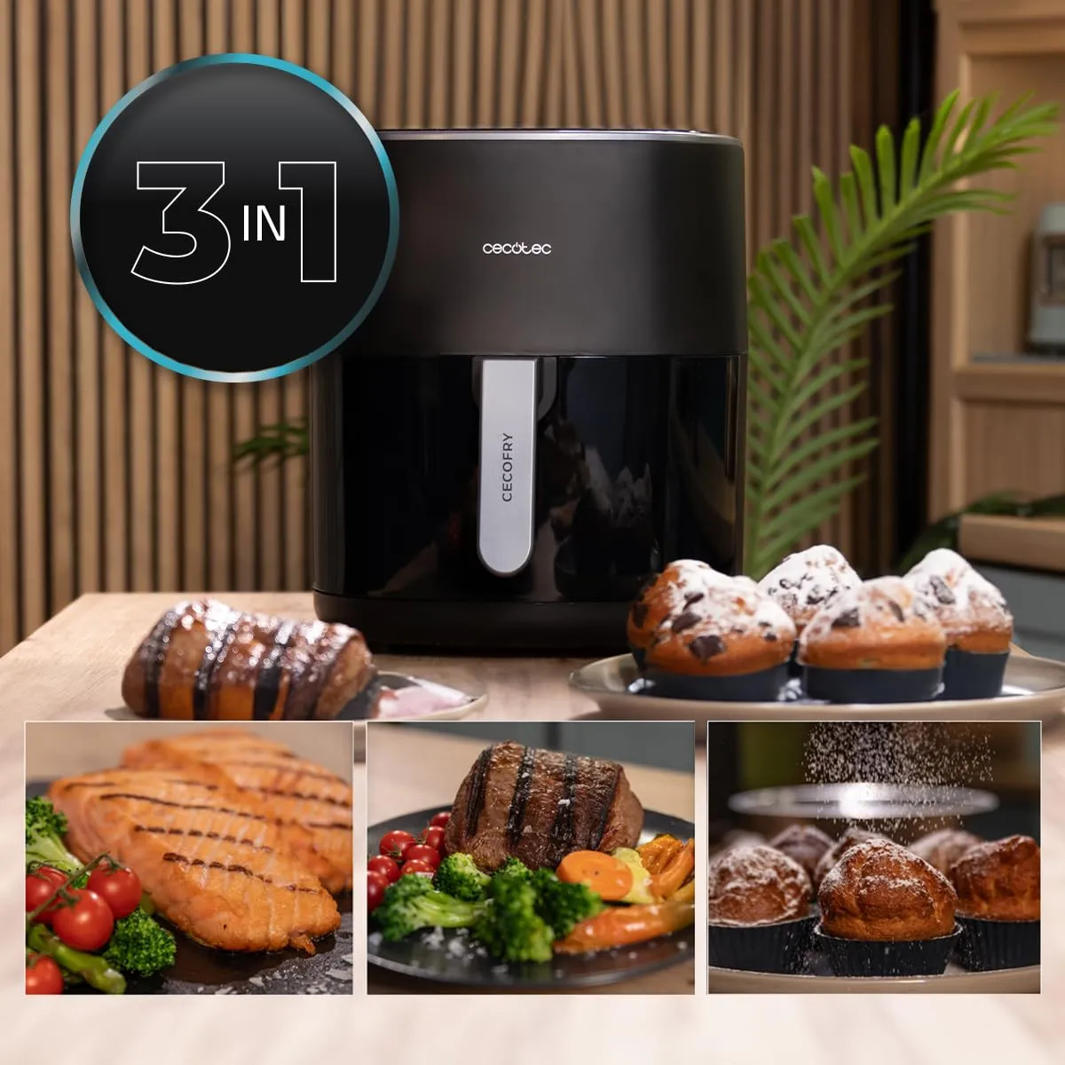 Cecotec Cecofry&Grill Duoheat 6500 Friggitrice ad Aria 6,5L, 3 in 1 Grill e Piastra per Pizza, 2200W - immagine 2