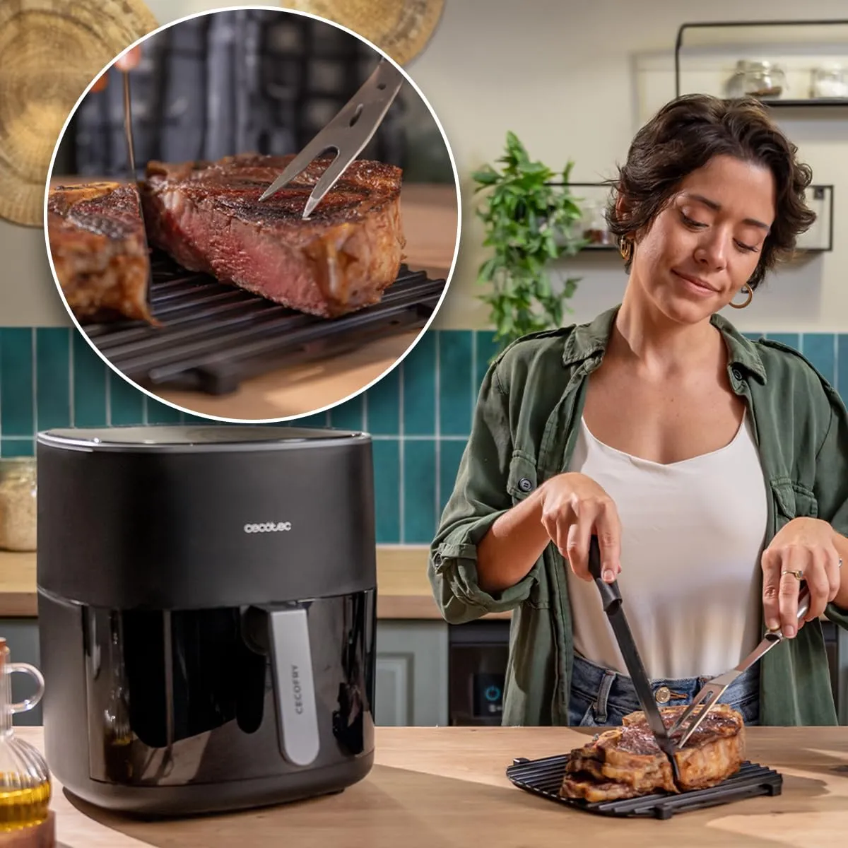 Cecotec Cecofry&Grill Duoheat 6500 Friggitrice ad Aria 6,5L, 3 in 1 Grill e Piastra per Pizza, 2200W - immagine 5