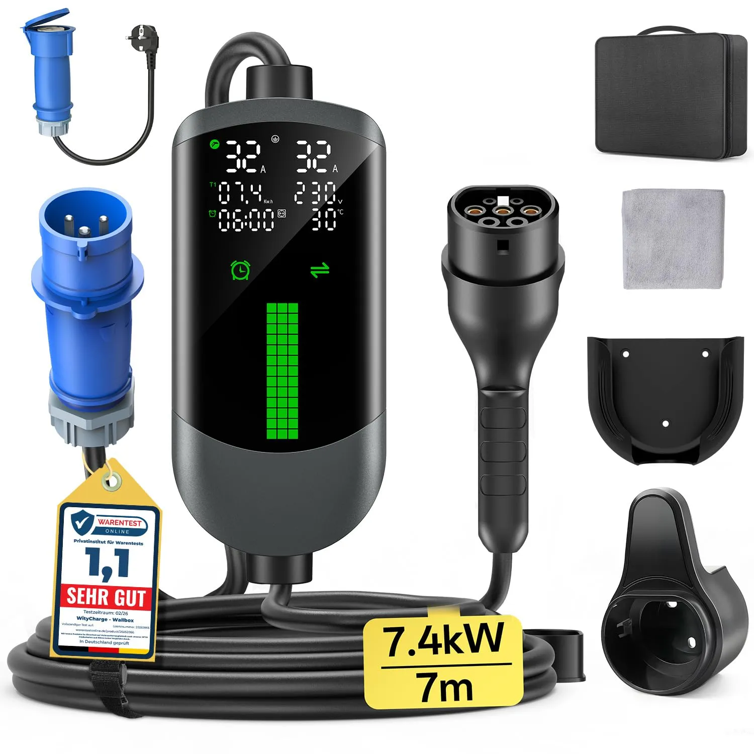 WityCharge VPC-B5-32AC Wallbox Colonnina Ricarica Auto Elettrica 7,4kW 7M Grigio Argento - immagine 1