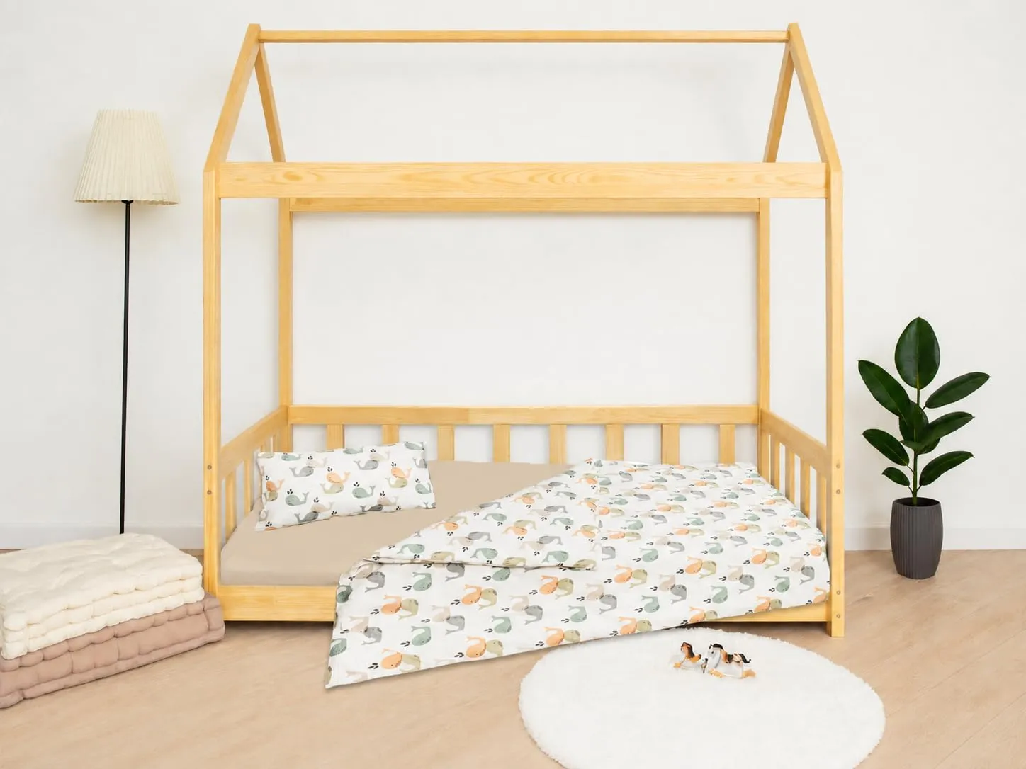 Lovely Hippo Set Letto Bambini 3 Pezzi Balene - Lenzuolo 80x160 cm con Angoli, Copripiumino 120x170 cm e Federa 40x60 cm, 100% Cotone - immagine 2