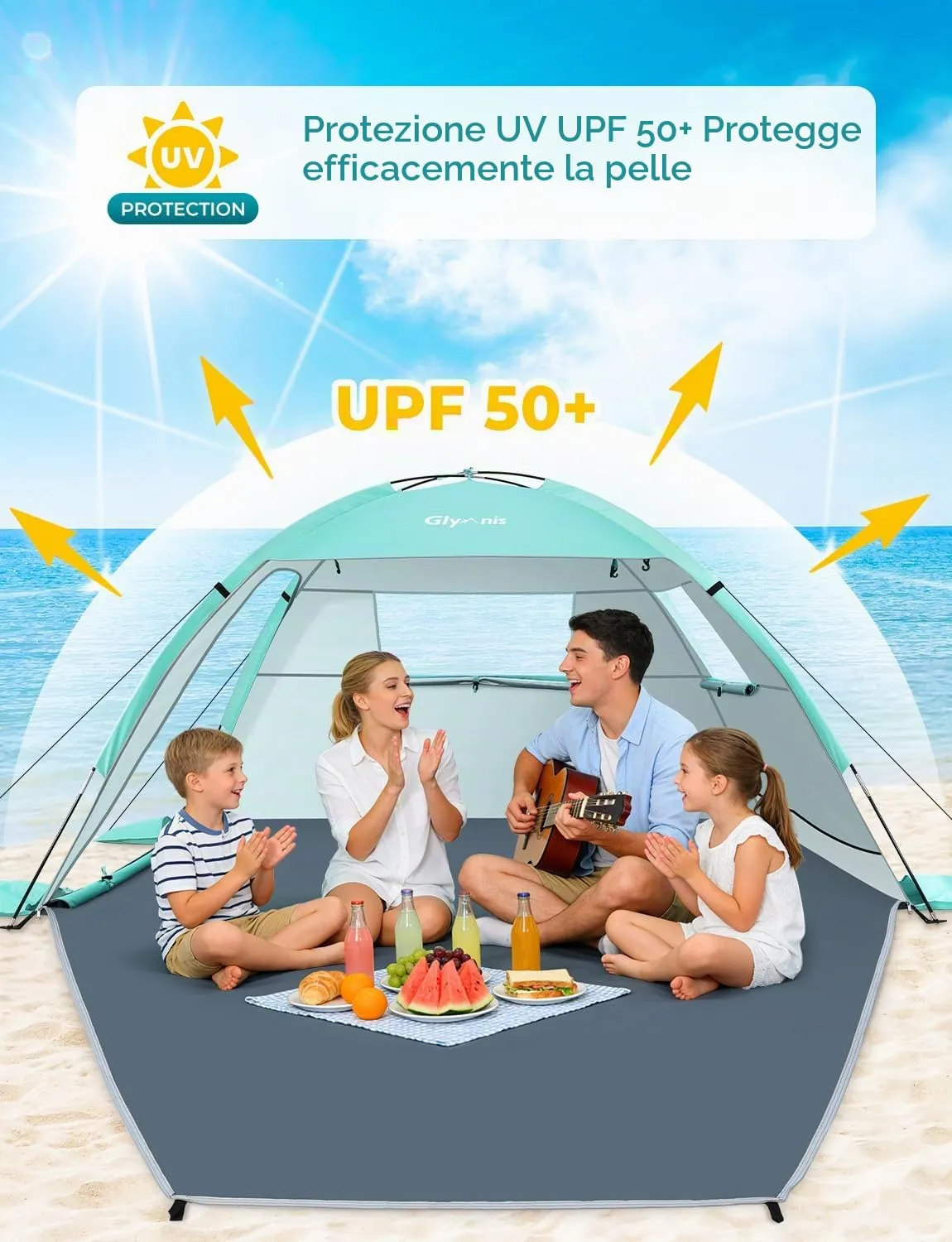 Glymnis Tenda da Spiaggia Portatile UPF 50+, 2-4 Persone, Verde - immagine 4