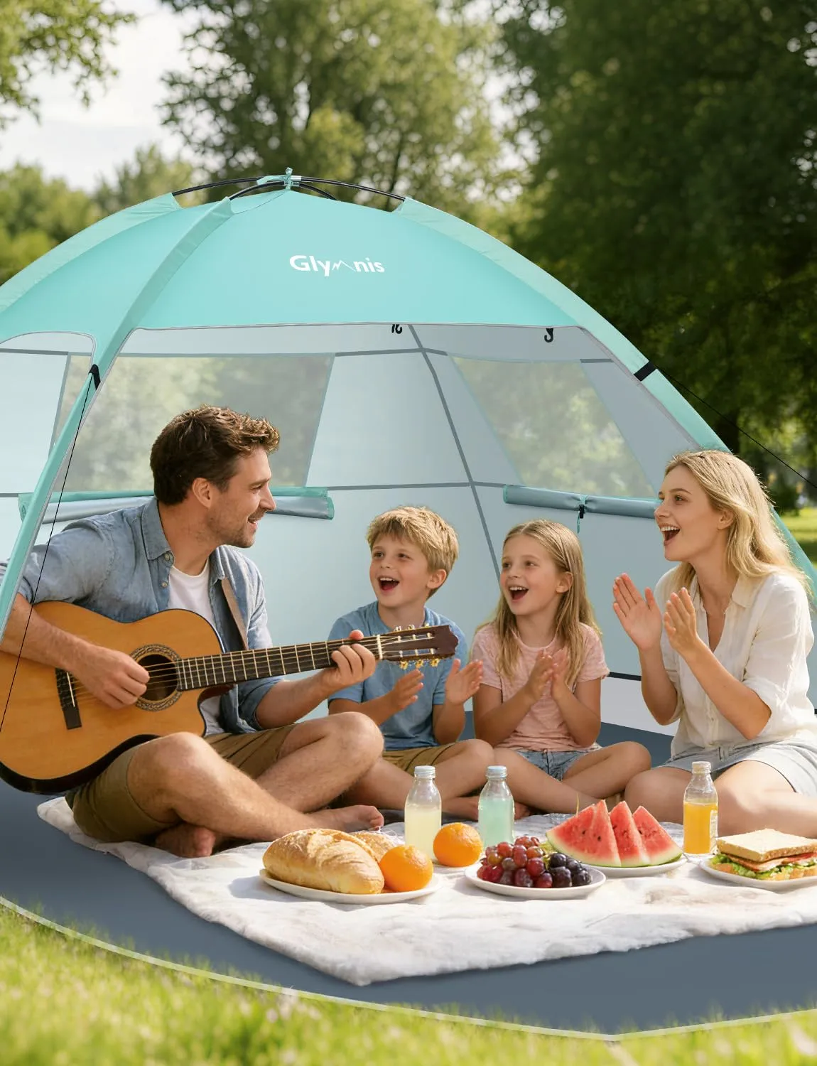 Glymnis Tenda da Spiaggia Portatile UPF 50+, 2-4 Persone, Verde - immagine 8