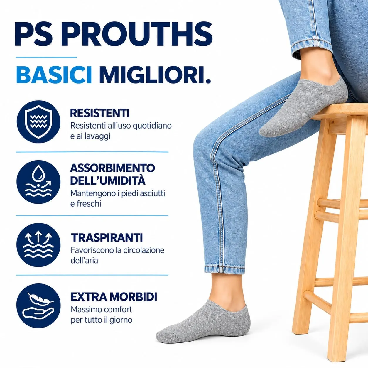 PS PROUTHS Calzini Corti Bassi Fantasmini in Cotone Traspiranti Unisex, 12 Paia, Grigio, 40-46 - immagine 5
