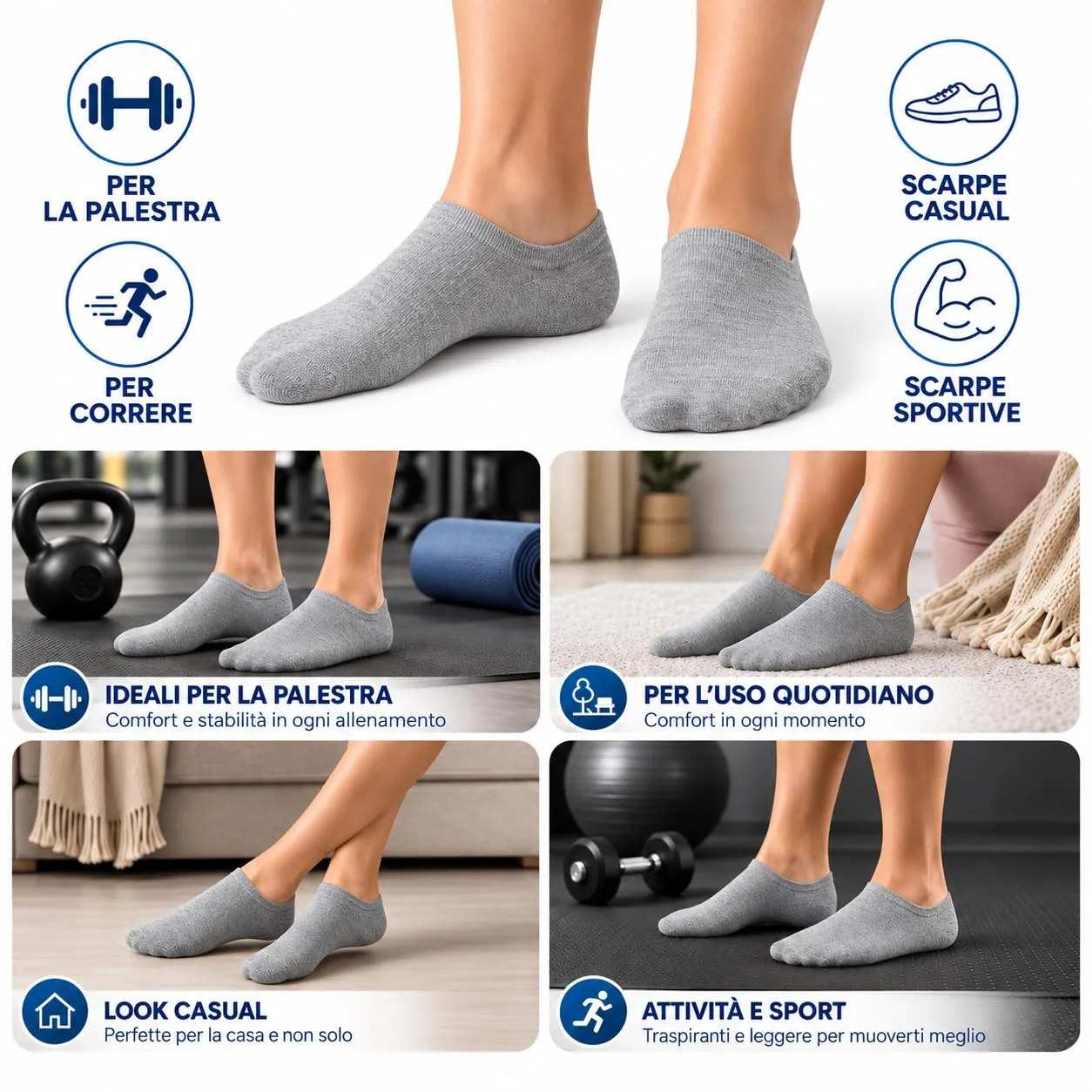 PS PROUTHS Calzini Corti Bassi Fantasmini in Cotone Traspiranti Unisex, 12 Paia, Grigio, 40-46 - immagine 6