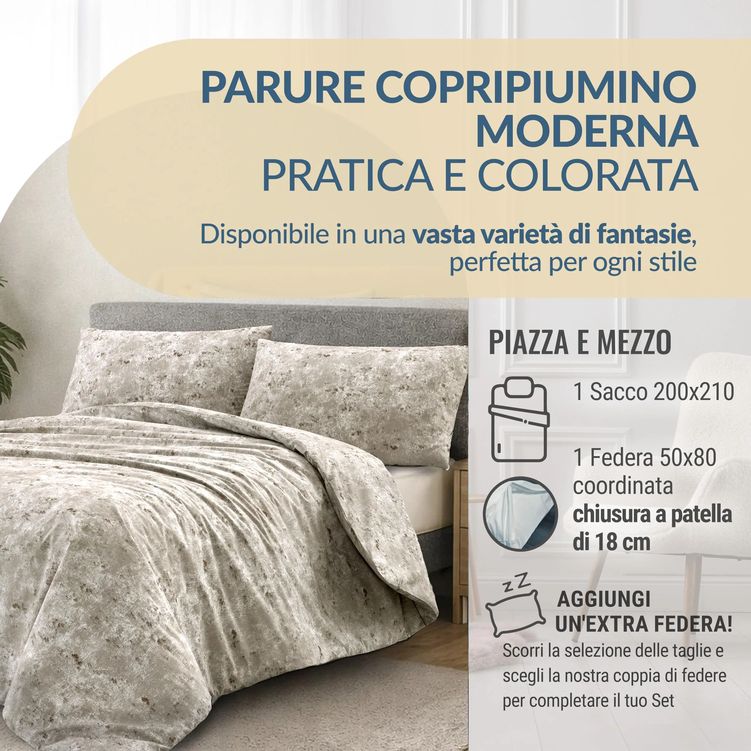Dorian Home Copripiumino Una Piazza e Mezza in Cotone 200x210 cm con Federa - immagine 2