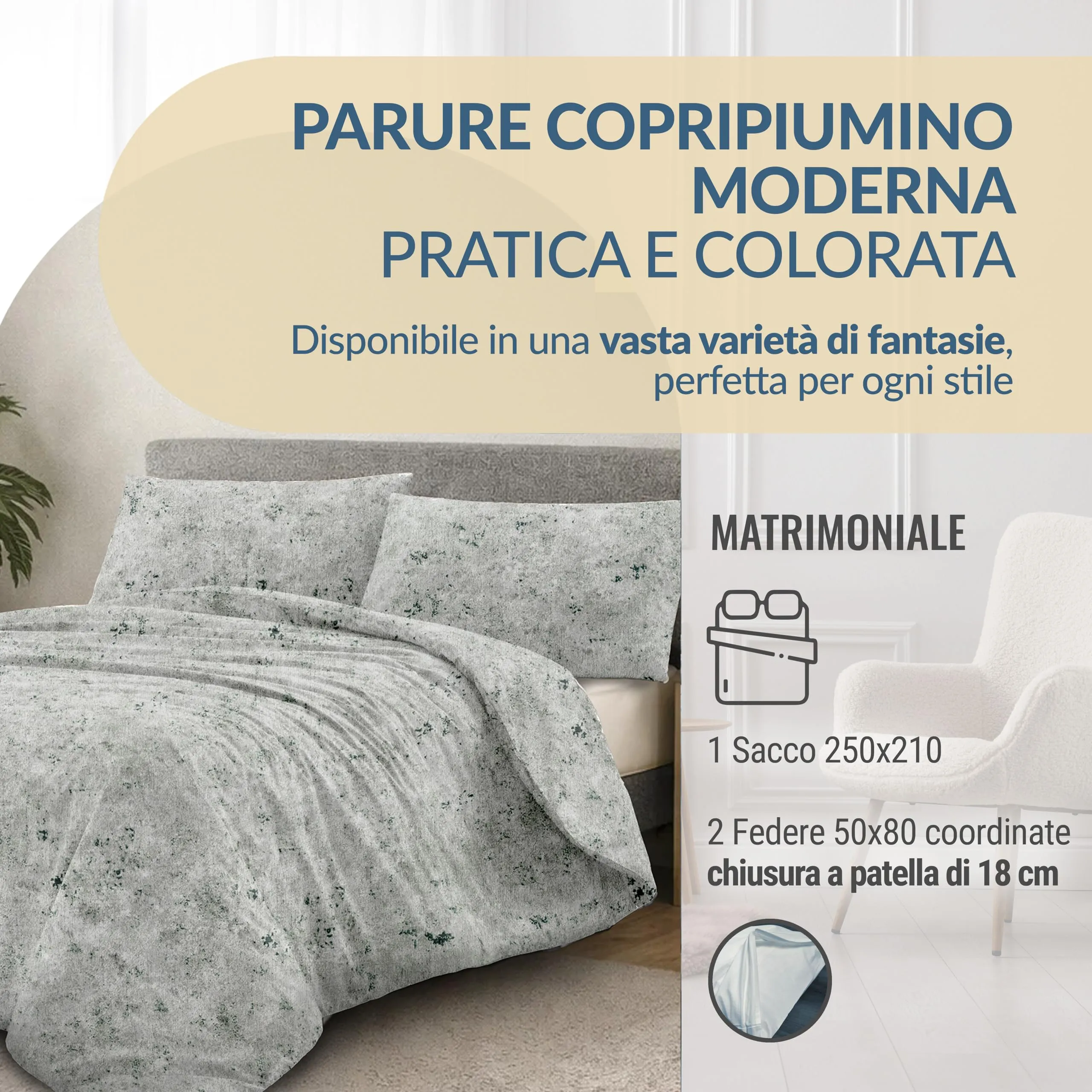 Dorian Home Copripiumino Matrimoniale in Cotone 250x210 cm con 2 Federe - immagine 2