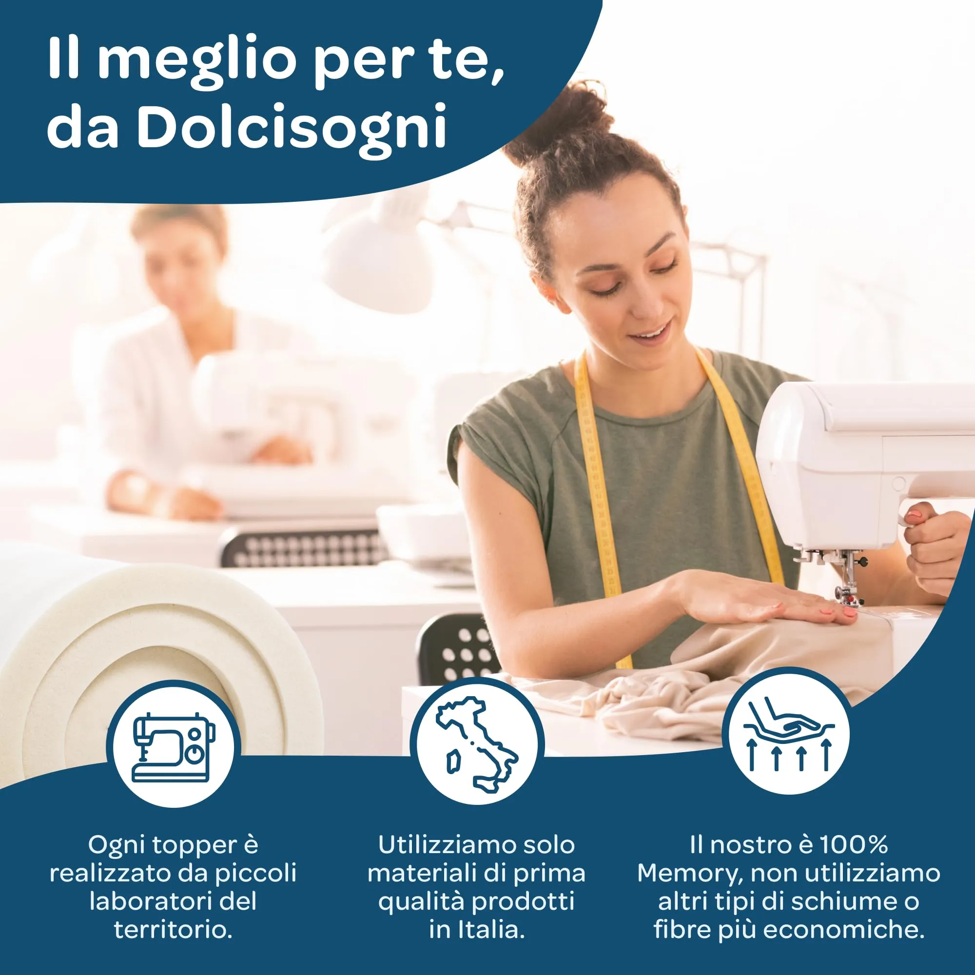 Dolci Sogni Topper Piazza e Mezza 110x190 Memory Foam, Spessore 5 cm, Aloe Vera e Sfoderabile, Made in Italy - immagine 5