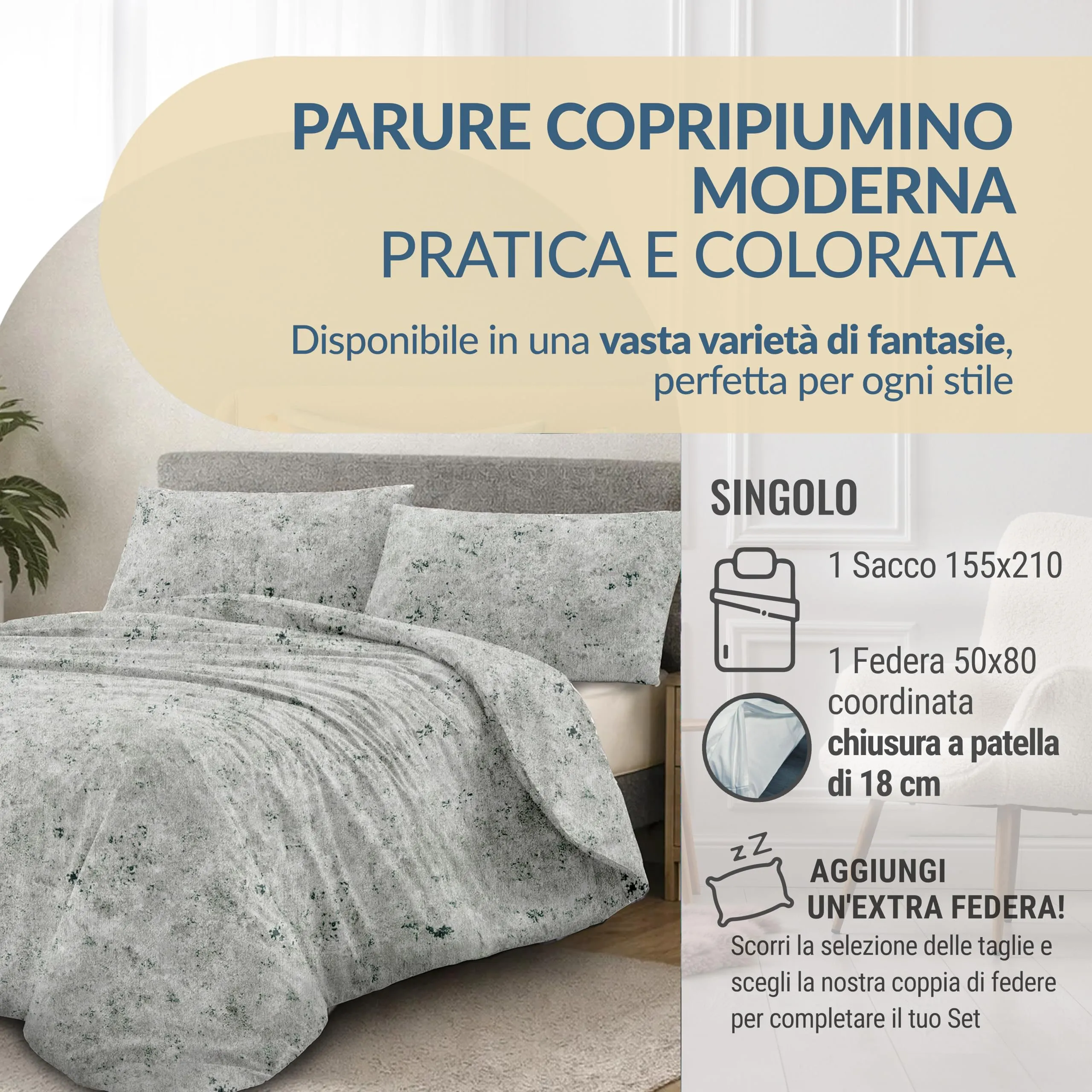 Dorian Home Copripiumino Singolo in Cotone 155x210 con Federa - immagine 2