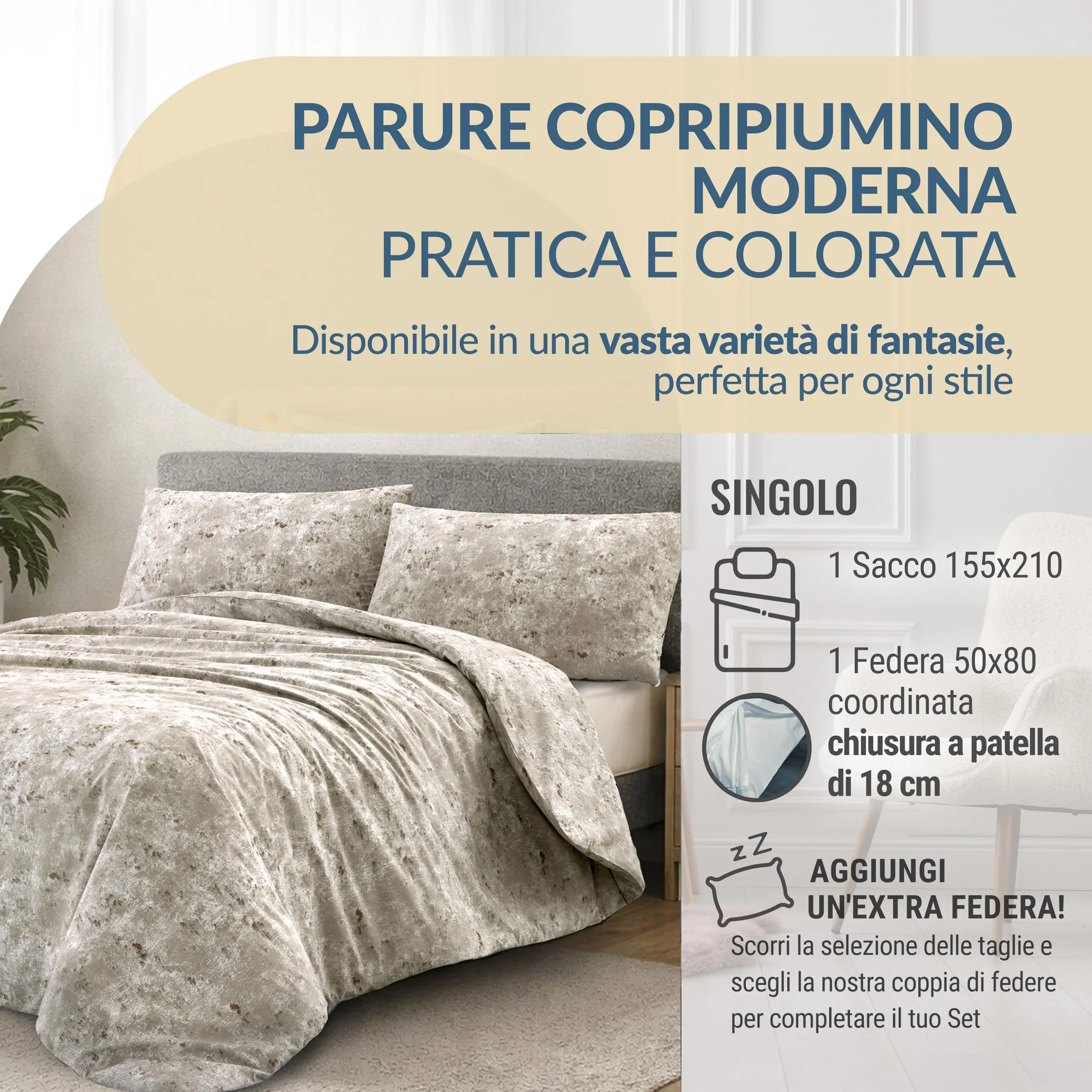 Dorian Home Copripiumino Singolo in Cotone 155x210 cm con Federa - immagine 2