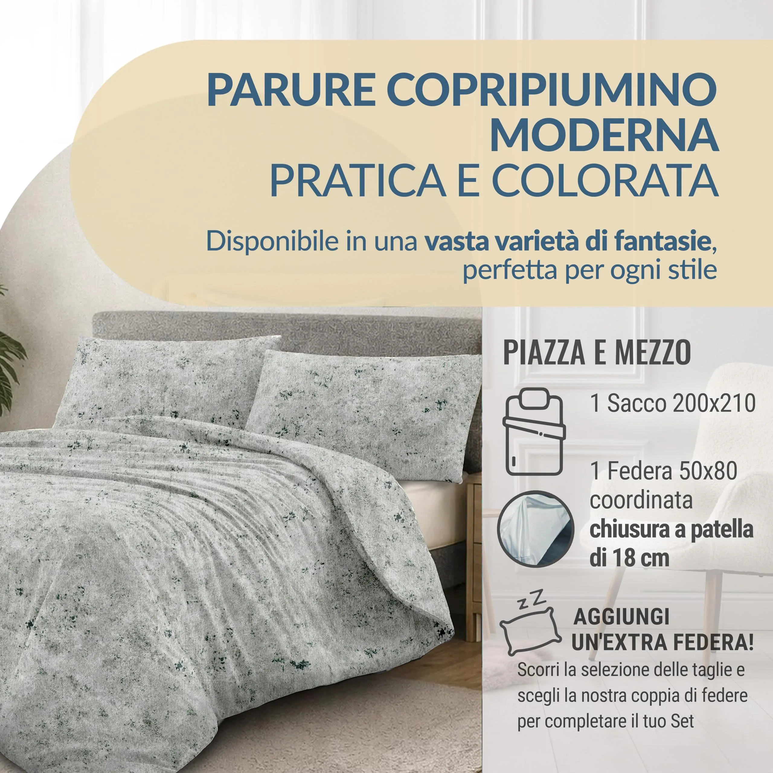 Dorian Home Copripiumino Una Piazza e Mezza in Cotone 200x210 con Federa - immagine 2