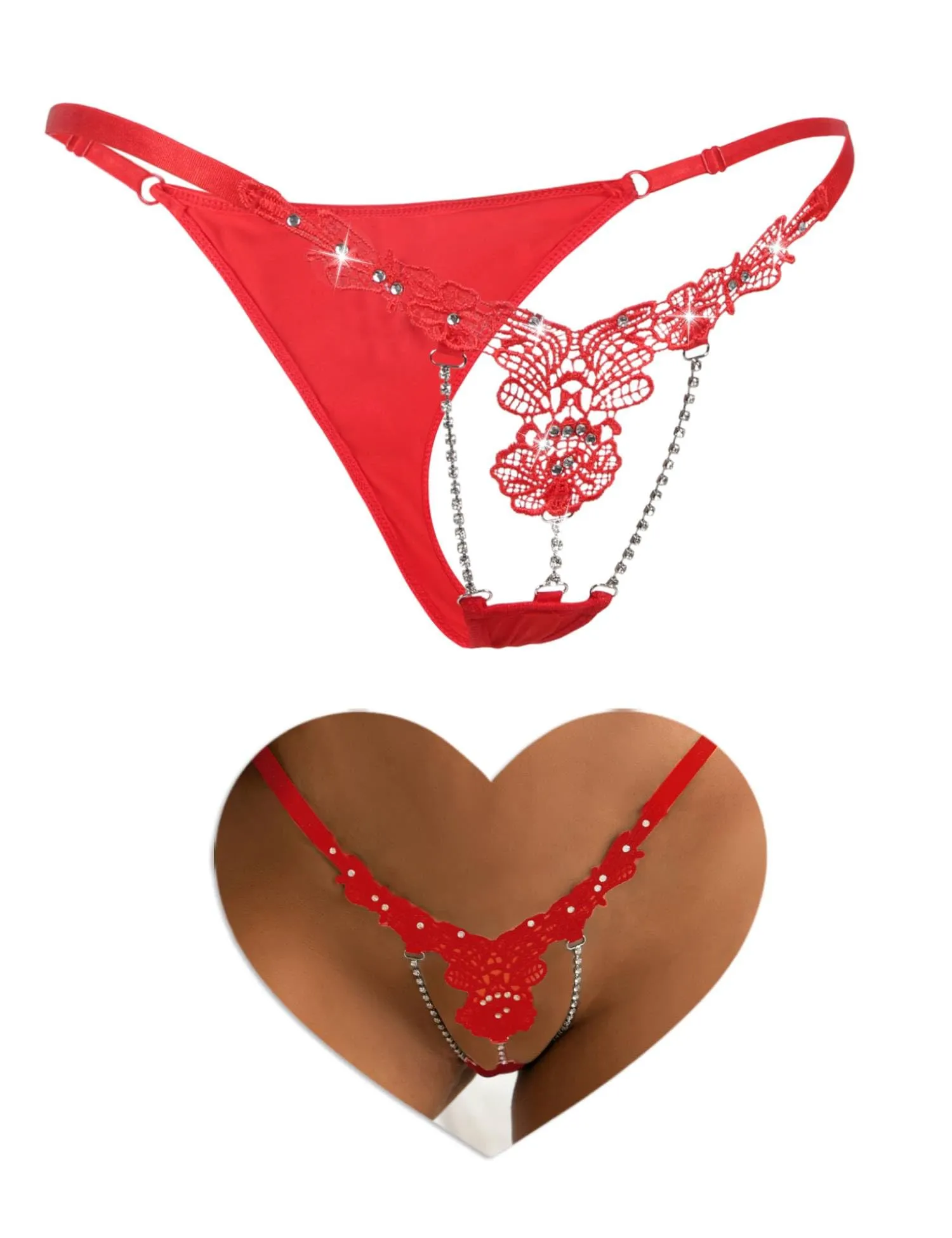 comeondear G-String Vita Bassa Donna Perizoma Rosso, M - immagine 1