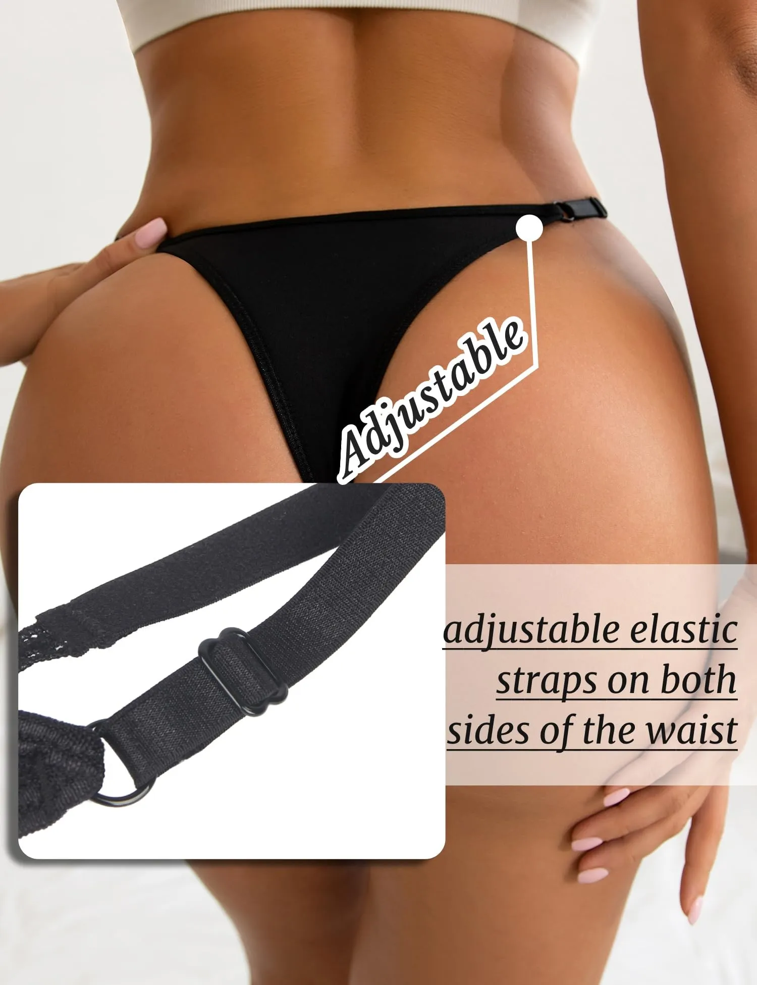 comeondear G-String Vita Bassa Donna Mutandine Perizoma Nero, M - immagine 3