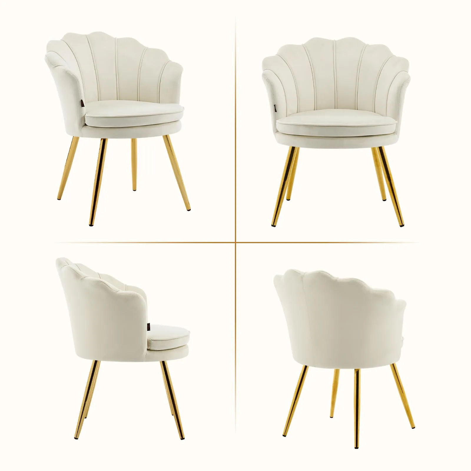 Ckaff Set di 2 Poltrone Conchiglia in Velluto con Gambe in Oro, Beige - immagine 9