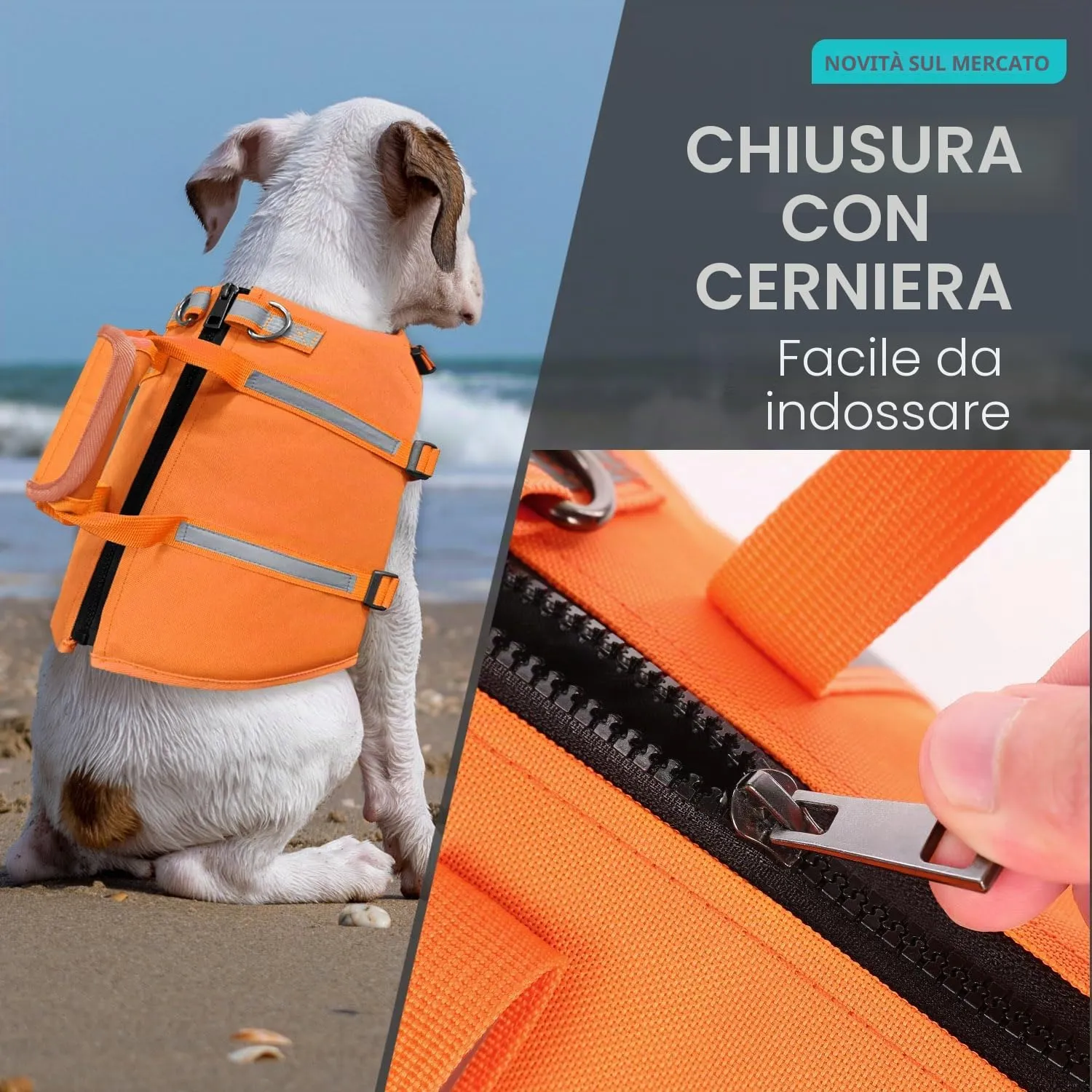 PUZAUKAL Giubbotto Salvagente per Cane con Ripstop e Cerniera sul Dorso, Taglia L, Arancione - immagine 2