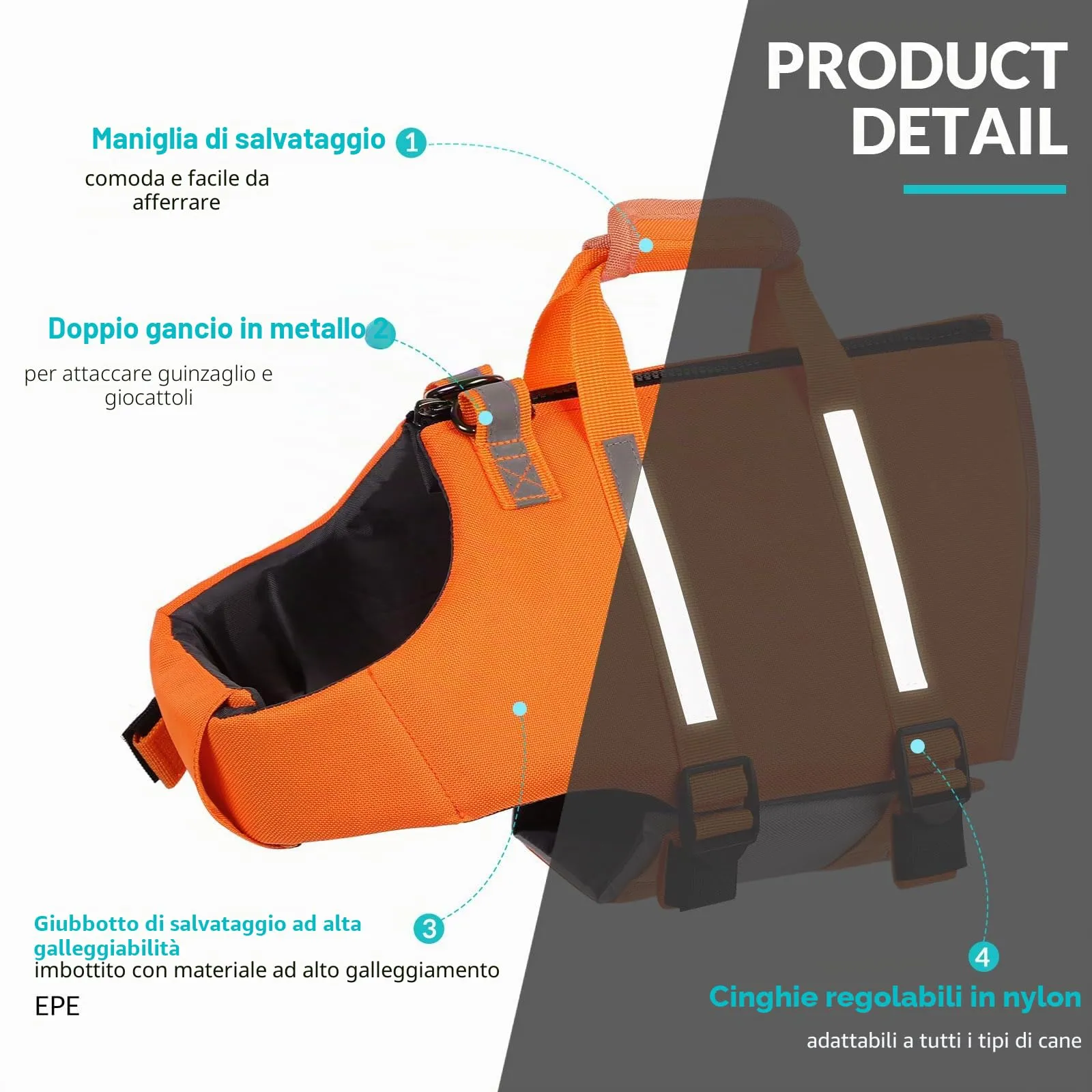 PUZAUKAL Giubbotto Salvagente per Cane con Ripstop e Cerniera sul Dorso, Taglia L, Arancione - immagine 3