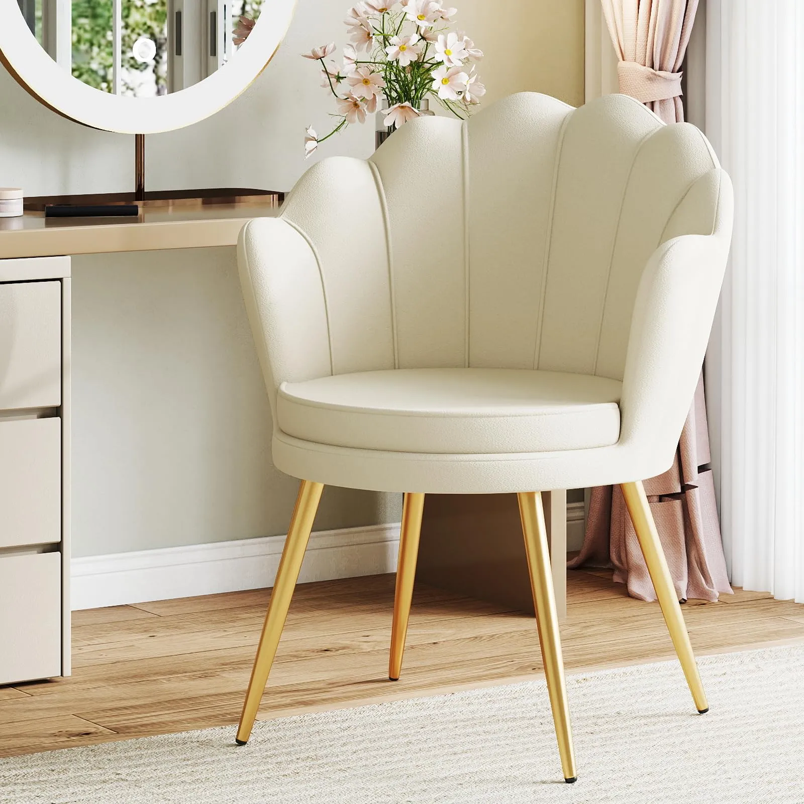 Ckaff Poltrona Conchiglia in Velluto con Gambe in Oro, Beige - immagine 1